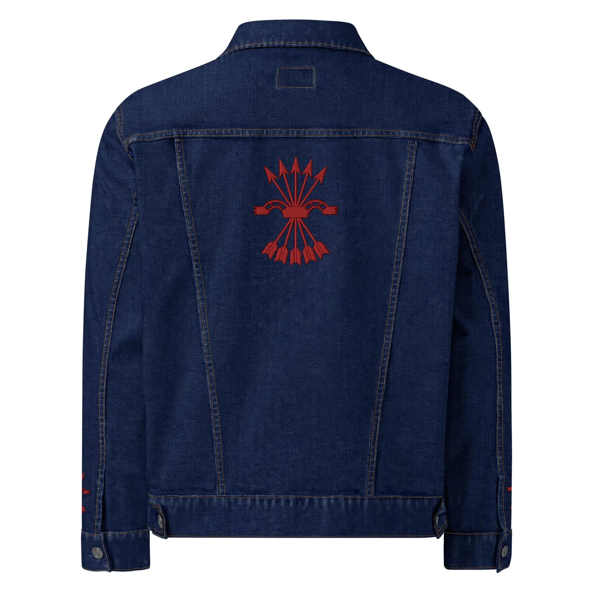 Comprar Chaqueta denim unisex Falange La Flamenca de Borgoña, Bandera de España, Cruz de Borgoña, Patricia Muñoz, VOX, Santiago Abascal