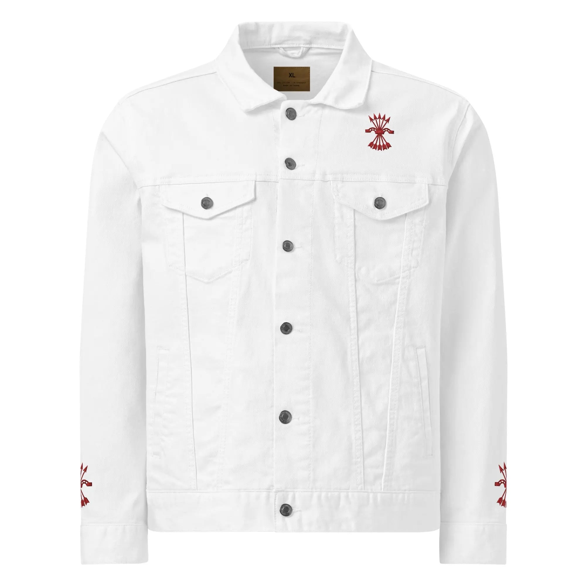 Comprar Chaqueta denim unisex Falange La Flamenca de Borgoña, Bandera de España, Cruz de Borgoña, Patricia Muñoz, VOX, Santiago Abascal