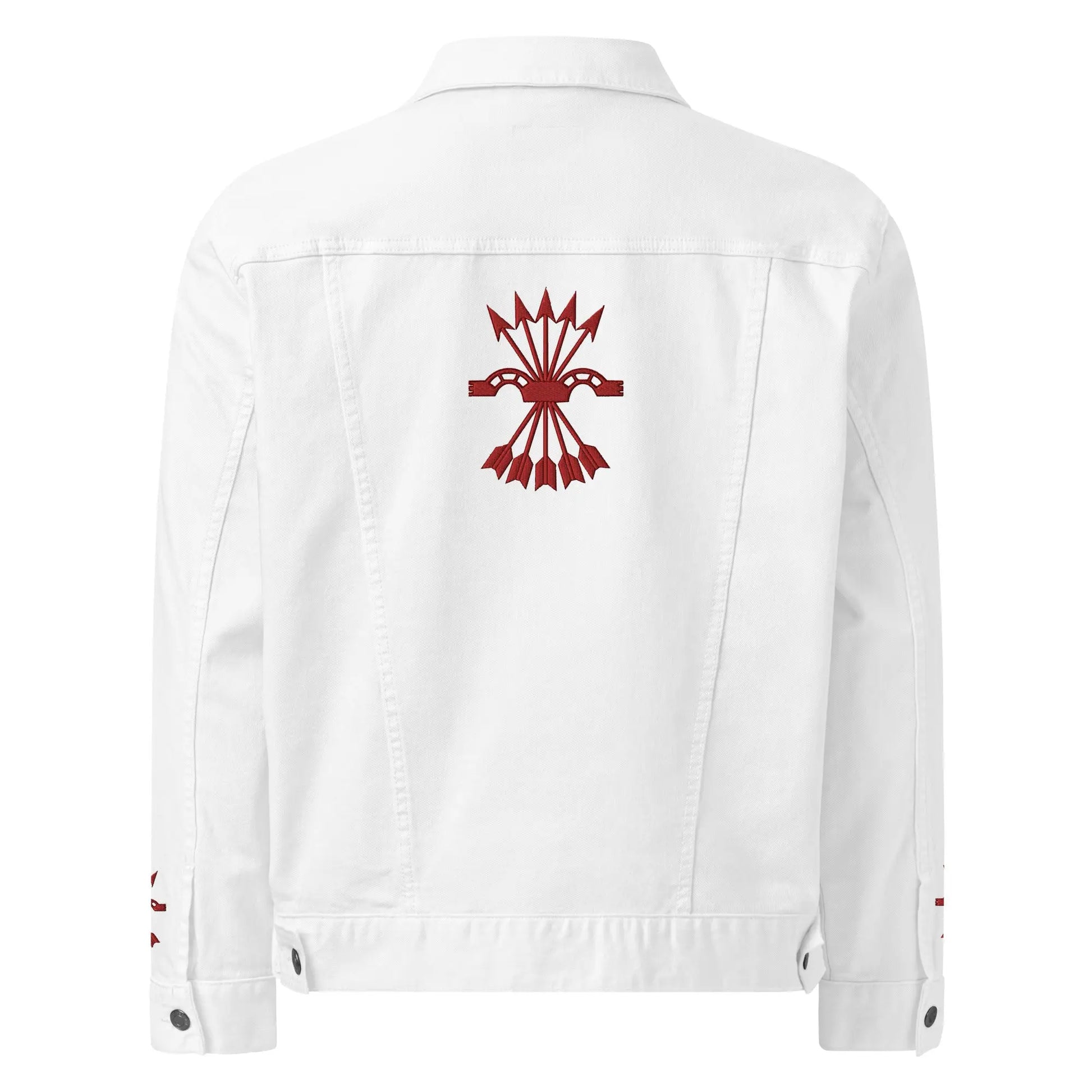 Comprar Chaqueta denim unisex Falange La Flamenca de Borgoña, Bandera de España, Cruz de Borgoña, Patricia Muñoz, VOX, Santiago Abascal