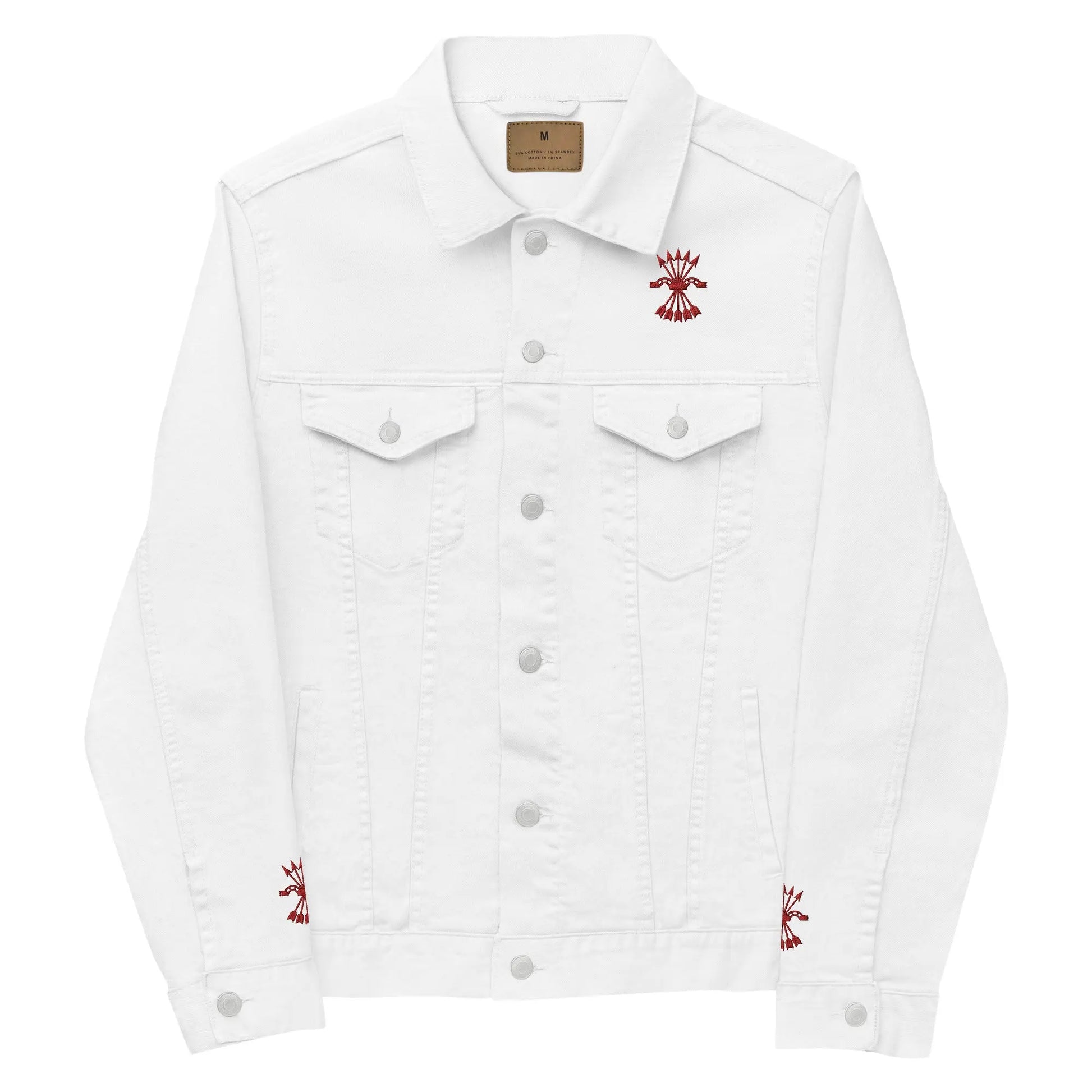 Comprar Chaqueta denim unisex Falange La Flamenca de Borgoña, Bandera de España, Cruz de Borgoña, Patricia Muñoz, VOX, Santiago Abascal