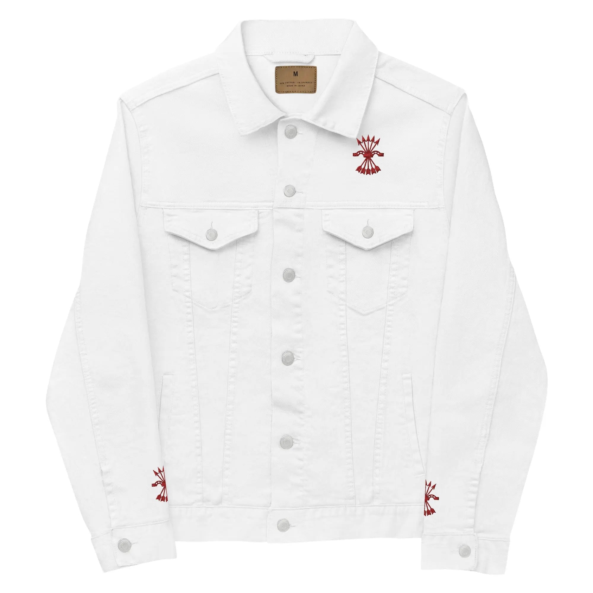 Comprar Chaqueta denim unisex Falange La Flamenca de Borgoña, Bandera de España, Cruz de Borgoña, Patricia Muñoz, VOX, Santiago Abascal