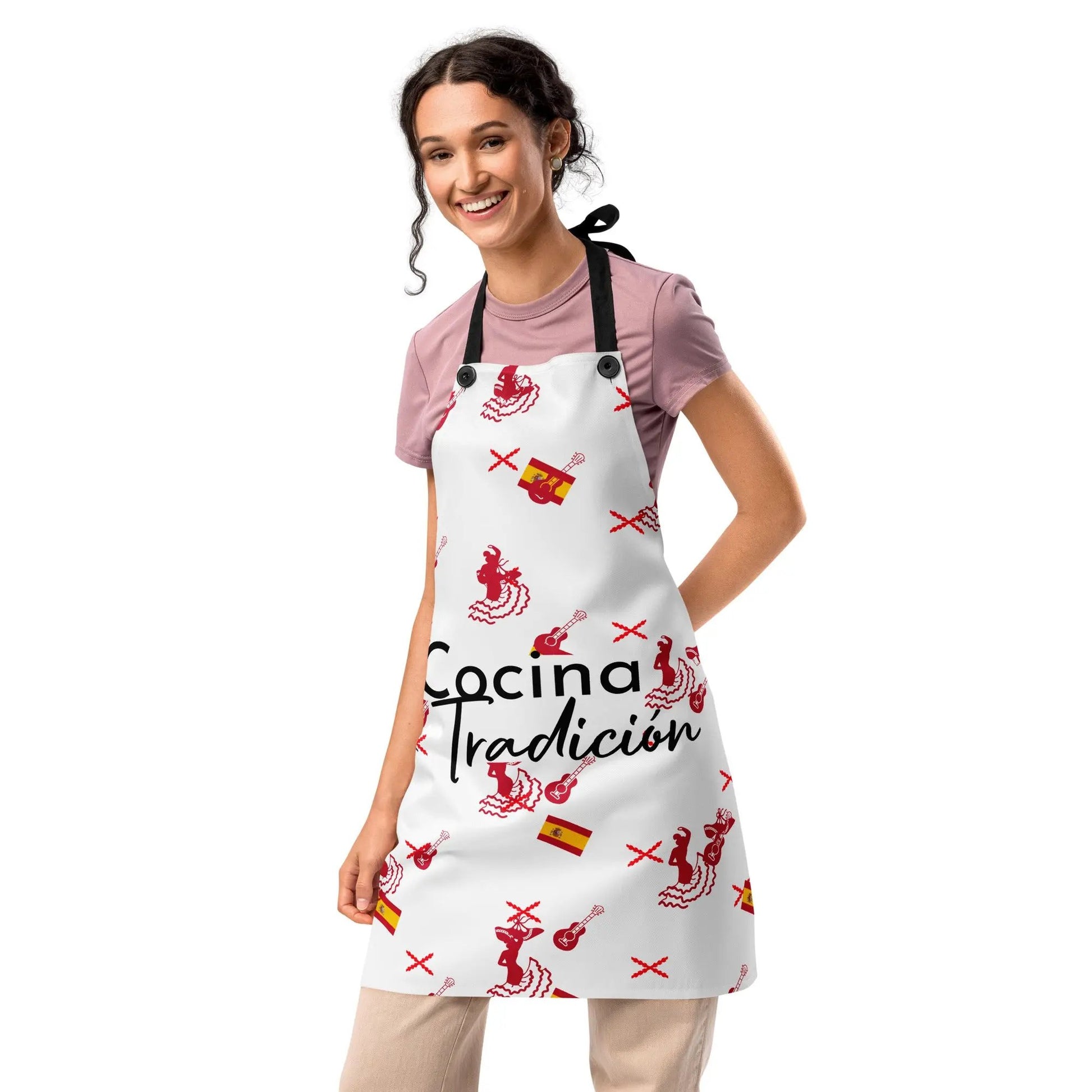 Comprar Delantal de cocina "Cocina y Tradición" iconos La Flamenca de Borgoña Bandera España