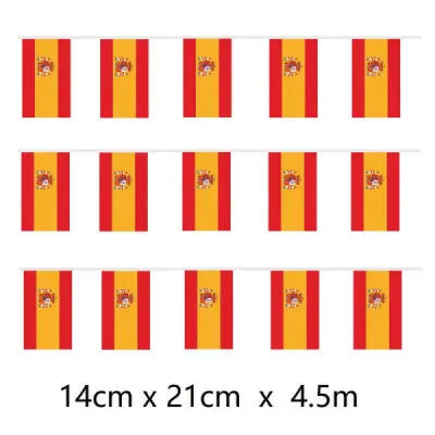Comprar Guirnalda de Banderas de España con Escudo 14x21 cm (15 Piezas - 4,5 m) La Flamenca de Borgoña Bandera España