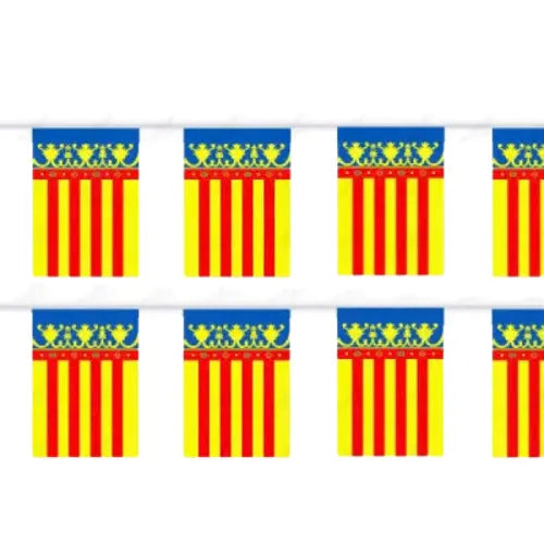 Comprar Guirnalda de Banderines Comunidad Valenciana / Real Senyera (5 Metros - 7 Piezas 20 x 30 cm) La Flamenca de Borgoña Bandera España
