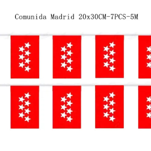 Comprar Guirnalda de Banderines Comunidad de Madrid (5 Metros - 7 Piezas 20 x 30 cm) La Flamenca de Borgoña Bandera España
