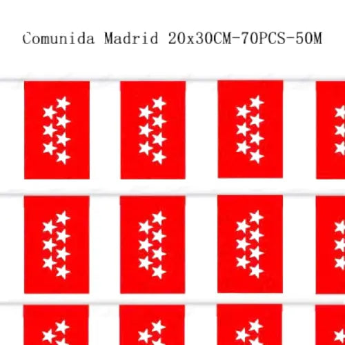 Comprar Guirnalda de Banderines Comunidad de Madrid (50 Metros - 70 Piezas 20 x 30 cm) La Flamenca de Borgoña Bandera España