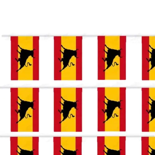 Comprar Guirnalda de Banderines España con Toro (50 Metros - 70 Piezas 20 x 30 cm) La Flamenca de Borgoña Bandera España