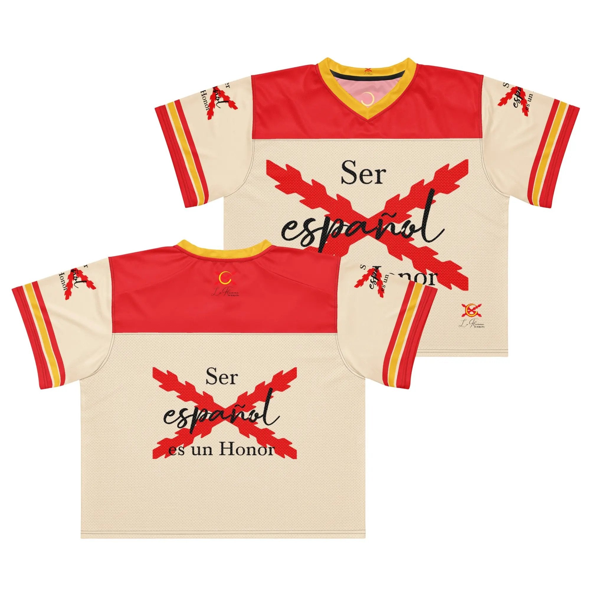 Comprar Jersey de fútbol boxy «Ser español es un Honor» La Flamenca de Borgoña Bandera España