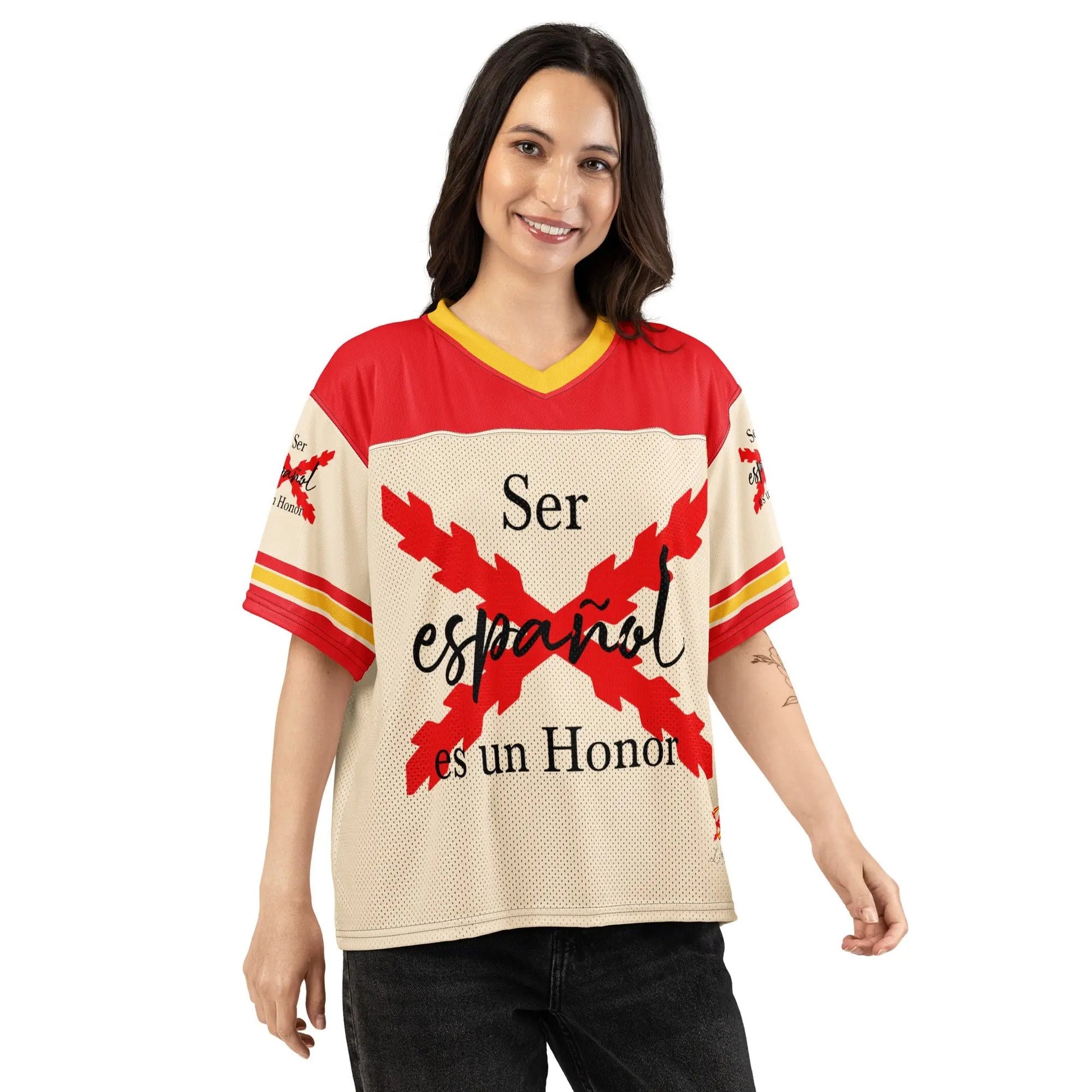 Comprar Jersey de fútbol boxy «Ser español es un Honor» La Flamenca de Borgoña Bandera España