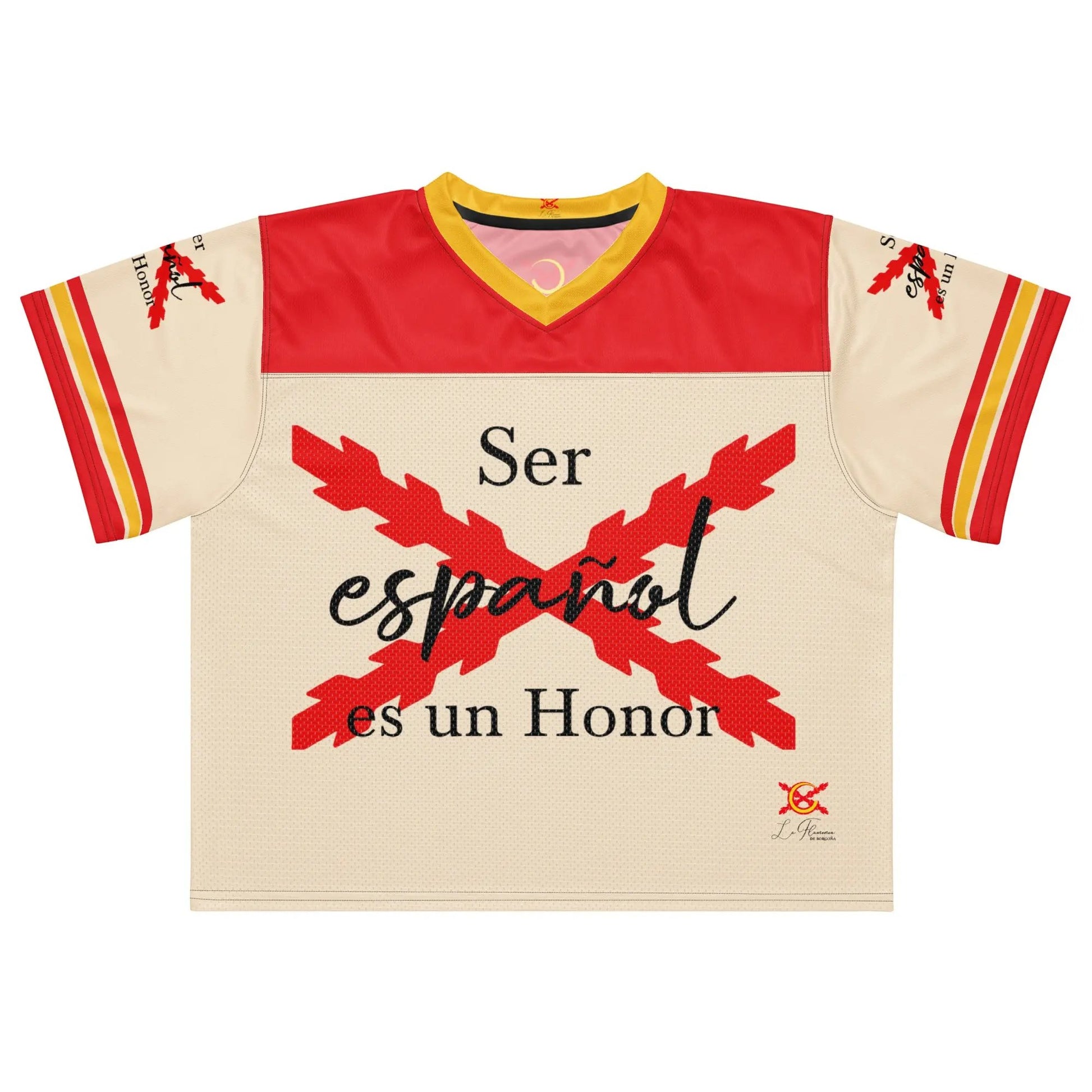 Comprar Jersey de fútbol boxy «Ser español es un Honor» La Flamenca de Borgoña Bandera España