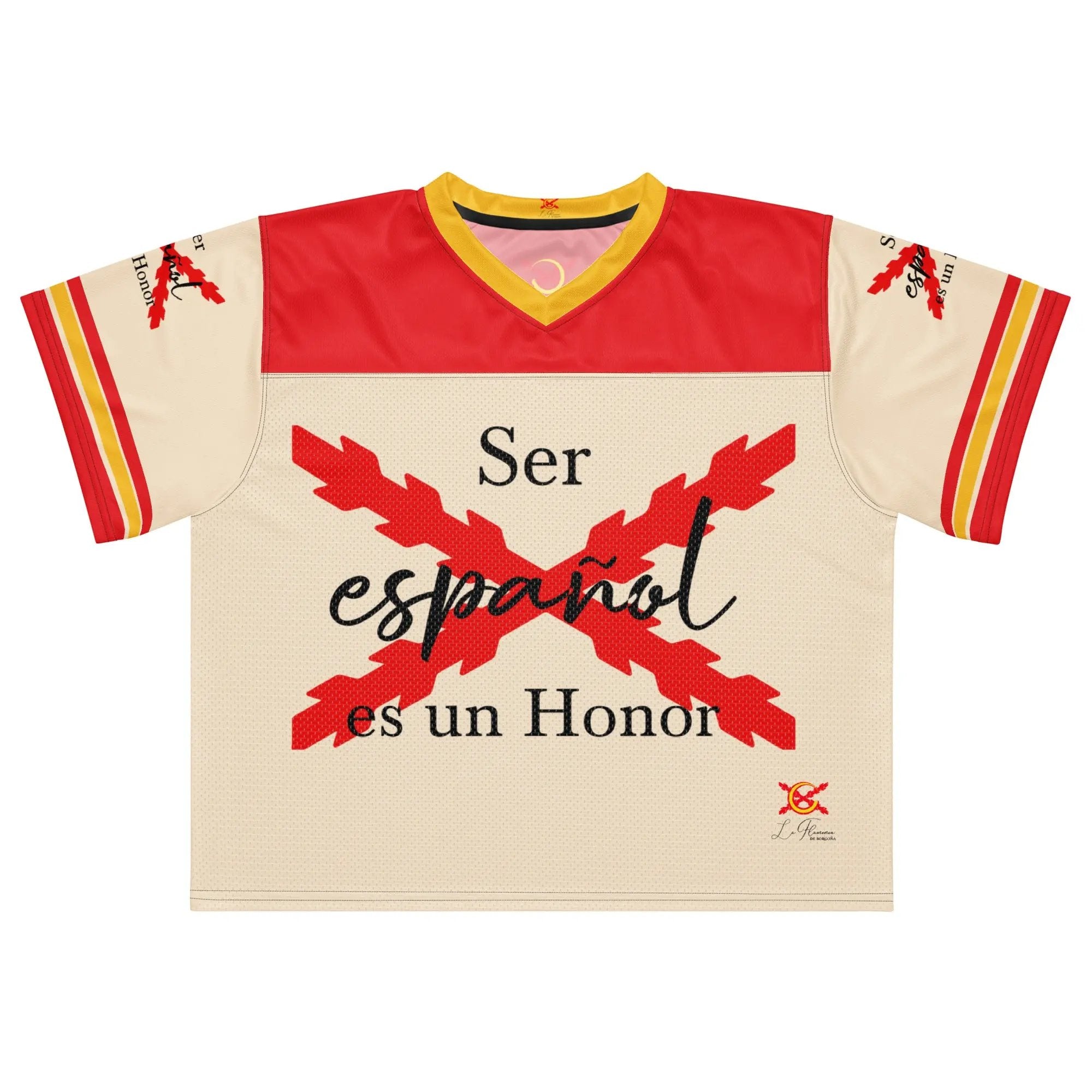 Comprar Jersey de fútbol boxy «Ser español es un Honor» La Flamenca de Borgoña Bandera España
