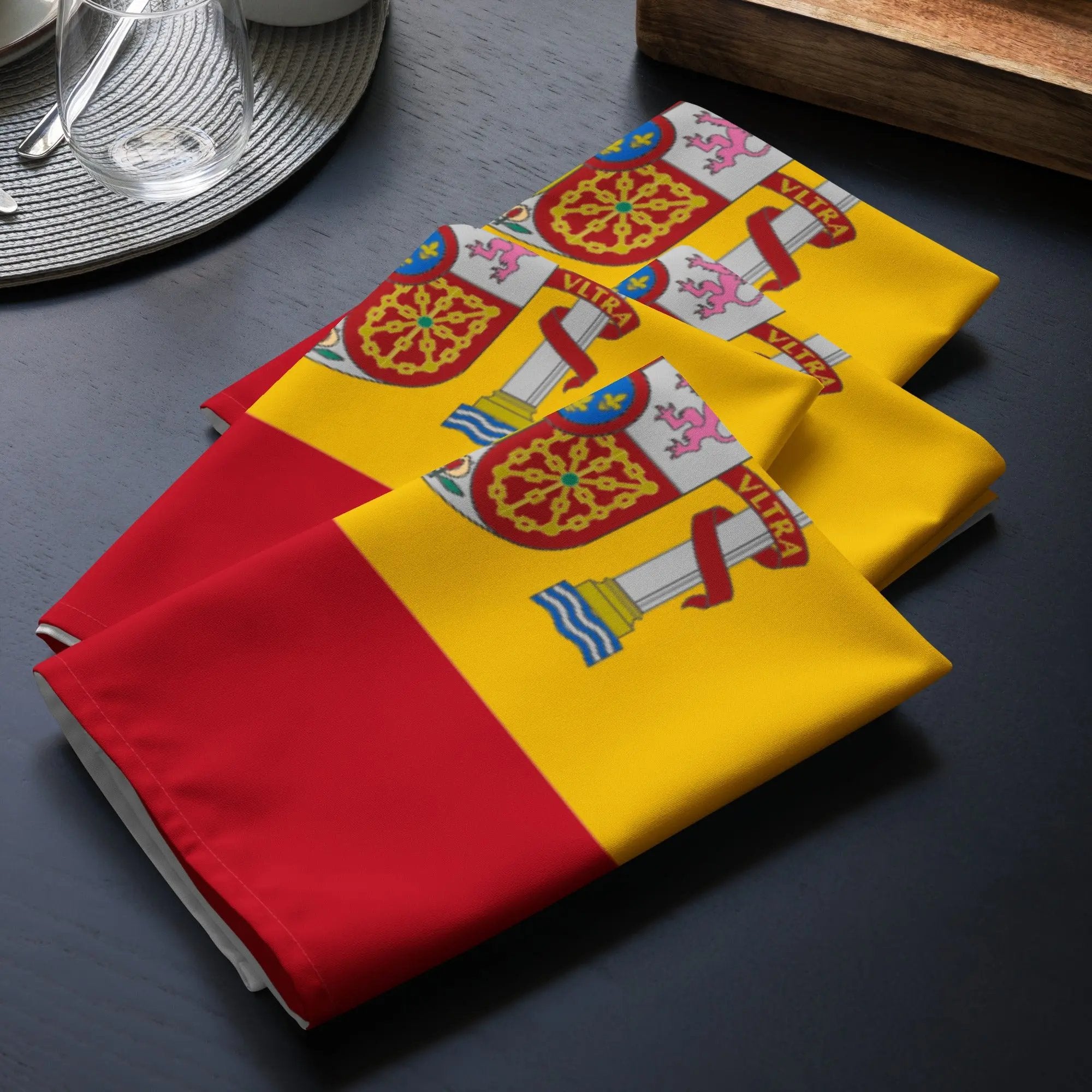 Comprar Juego de 4 servilletas de tela Bandera de España La Flamenca de Borgoña Bandera España