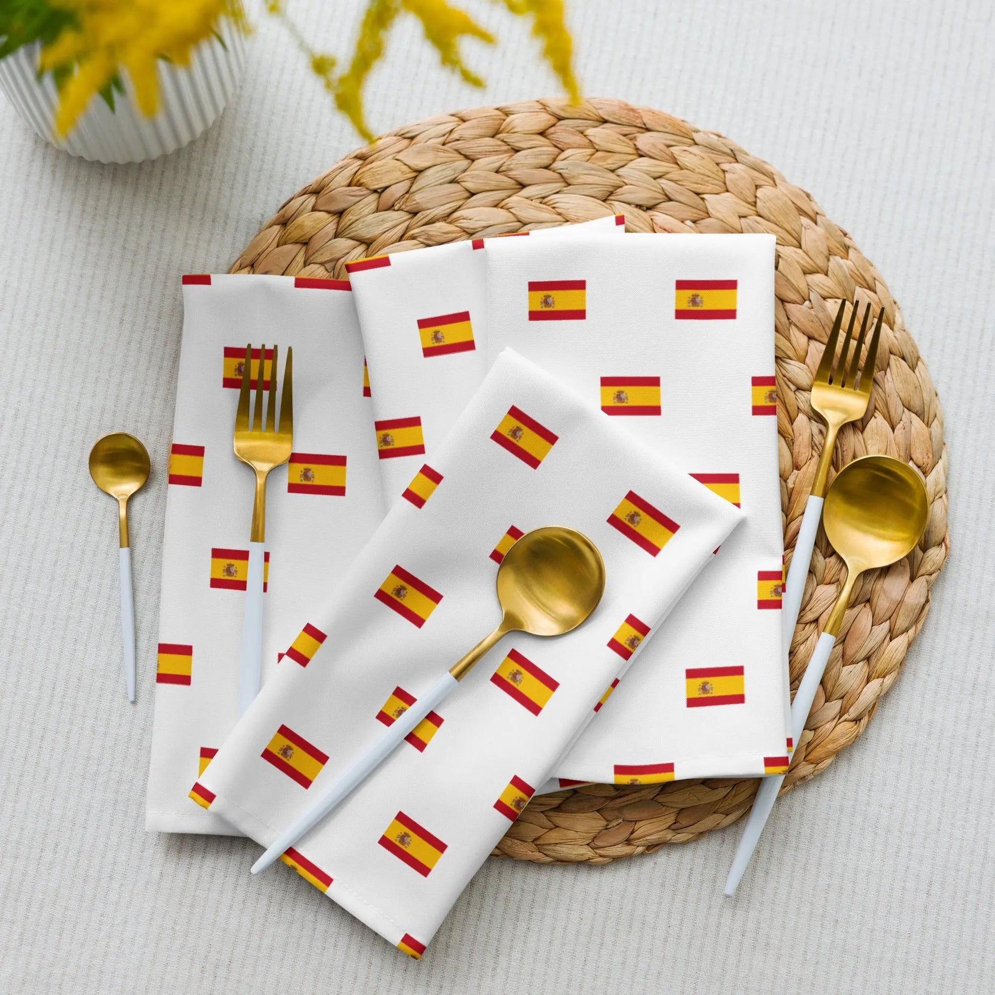 Comprar Juego de servilletas de tela Bandera de España blanca mosaico La Flamenca de Borgoña Bandera España