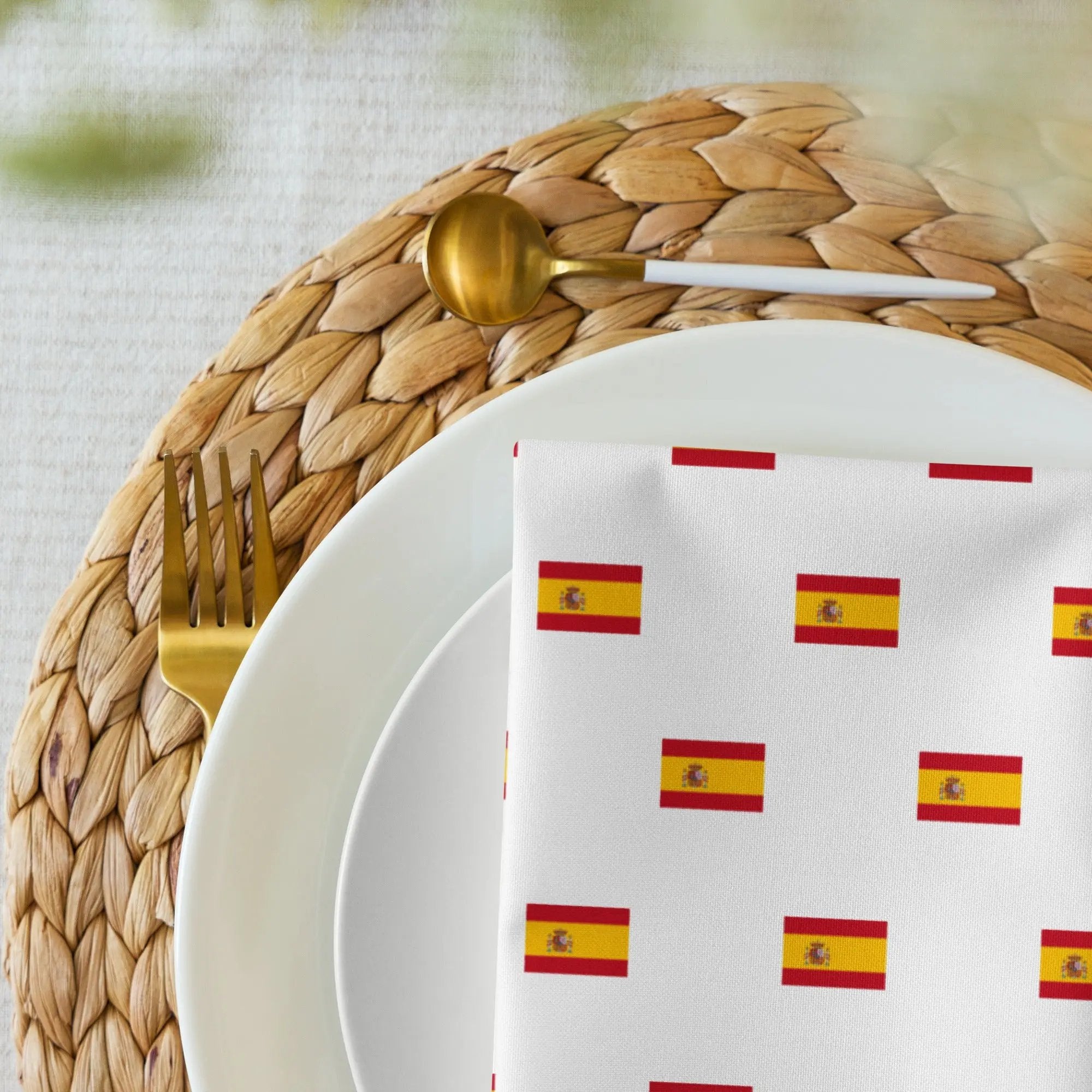 Comprar Juego de servilletas de tela Bandera de España blanca mosaico La Flamenca de Borgoña Bandera España