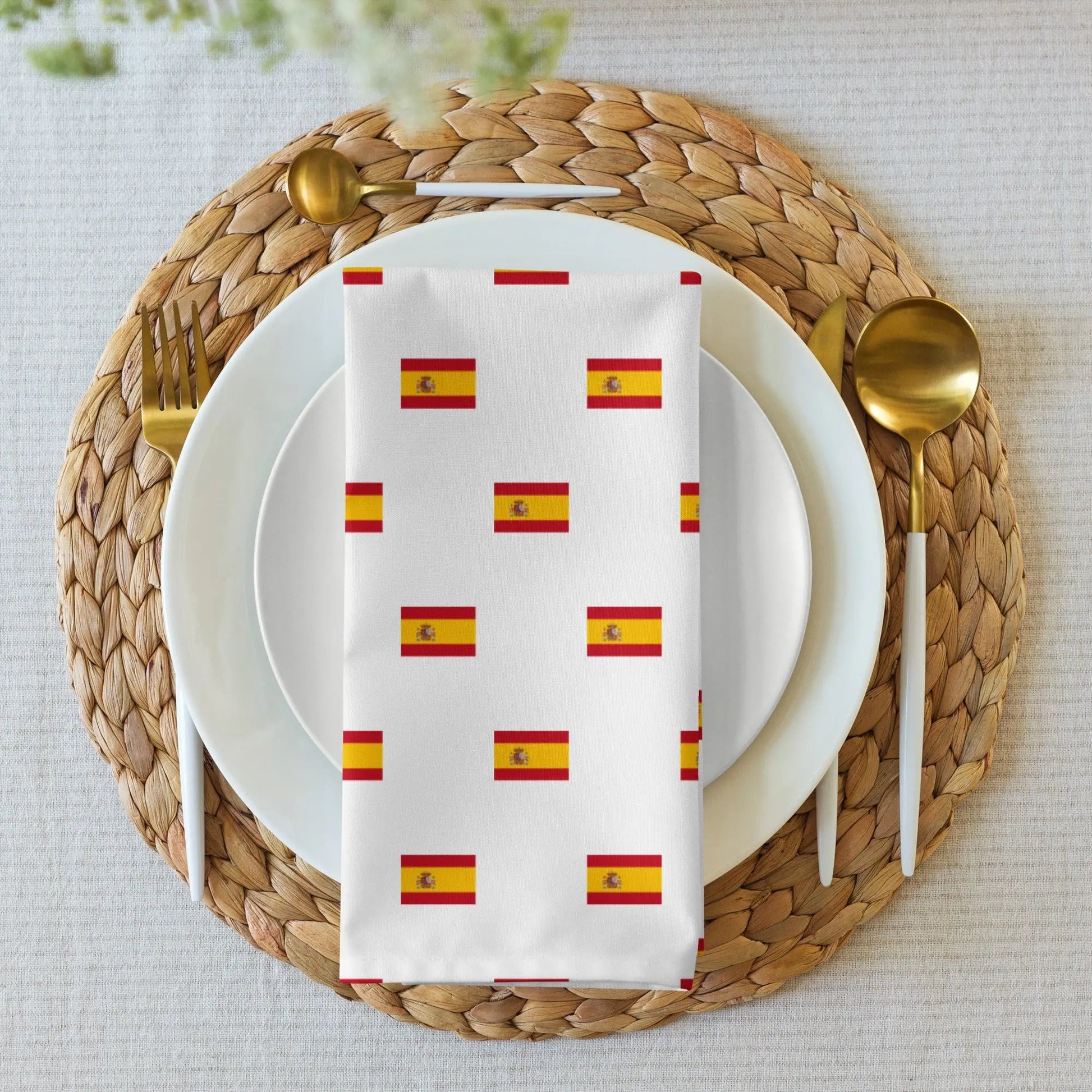 Comprar Juego de servilletas de tela Bandera de España blanca mosaico La Flamenca de Borgoña Bandera España