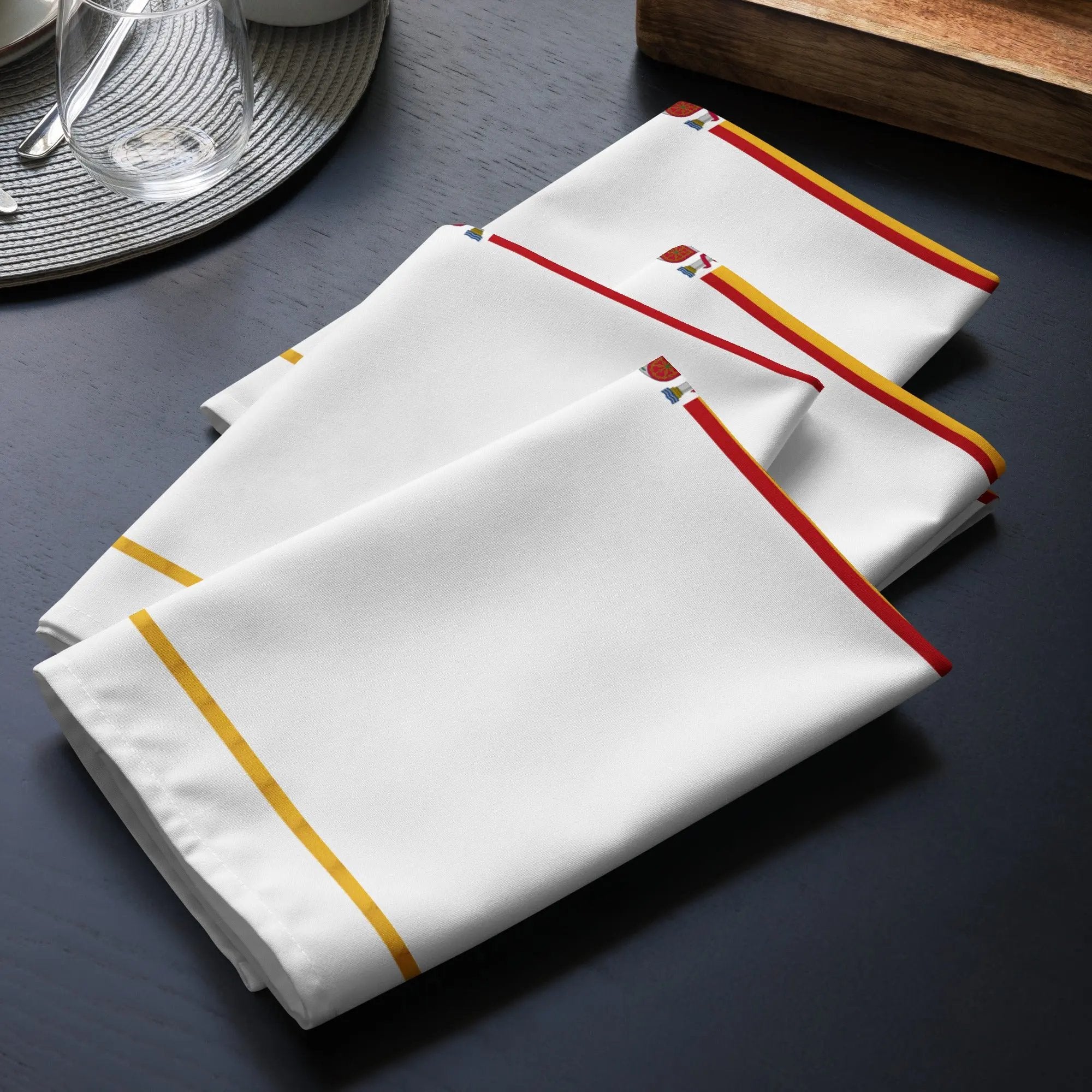Comprar Juego de servilletas de tela Bandera de España detalle dorado La Flamenca de Borgoña Bandera España