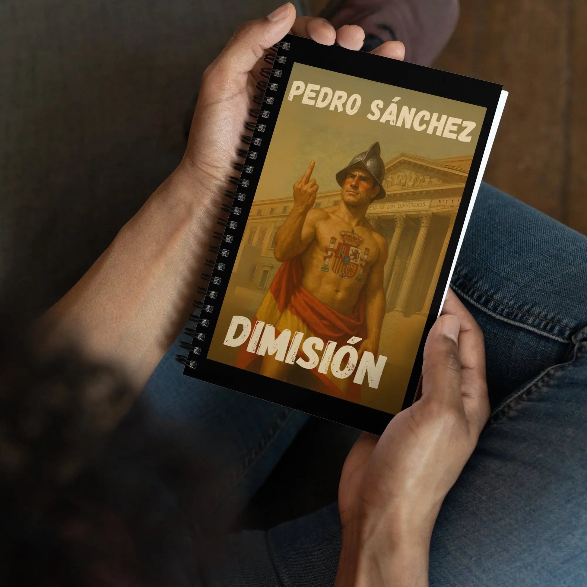 Comprar Libreta de notas con espiral "Pedro Sánchez dimisión" La Flamenca de Borgoña Bandera España