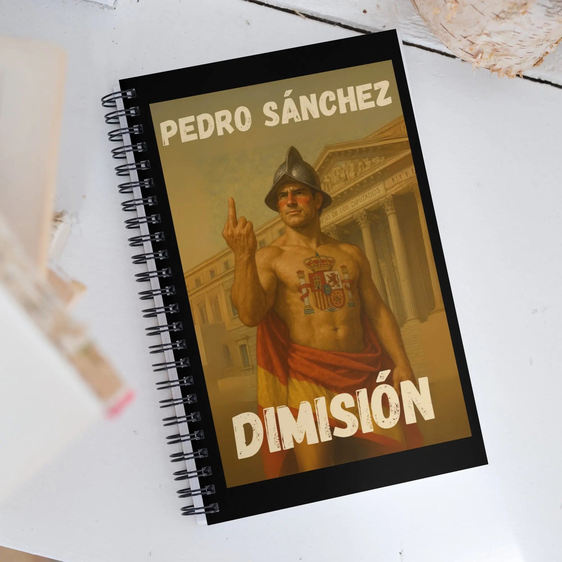 Comprar Libreta de notas con espiral "Pedro Sánchez dimisión" La Flamenca de Borgoña Bandera España