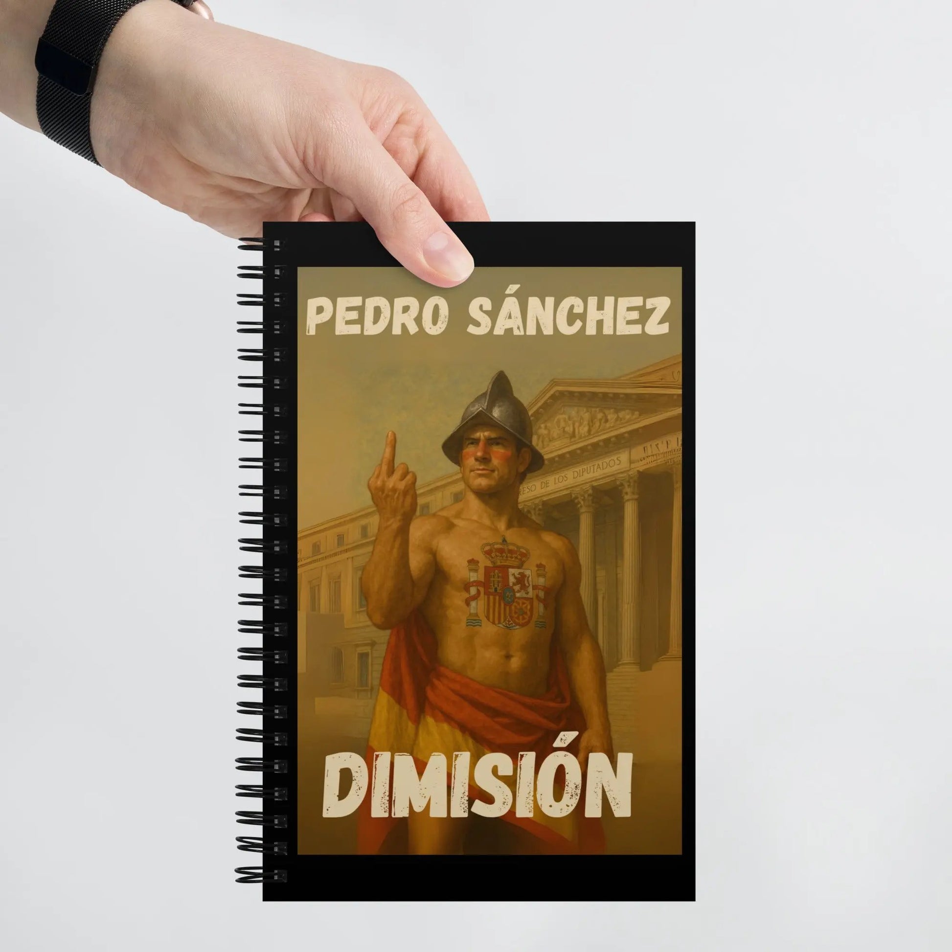 Comprar Libreta de notas con espiral "Pedro Sánchez dimisión" La Flamenca de Borgoña Bandera España