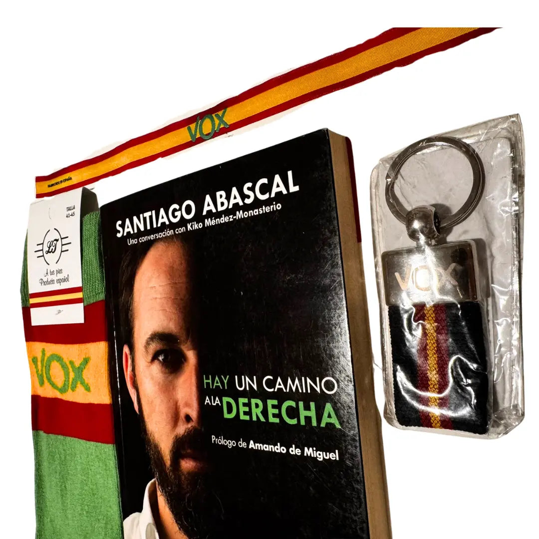 Comprar Libro Santiago Abascal VOX "Hay un camino a la derecha" + Lote VOX La Flamenca de Borgoña Bandera España