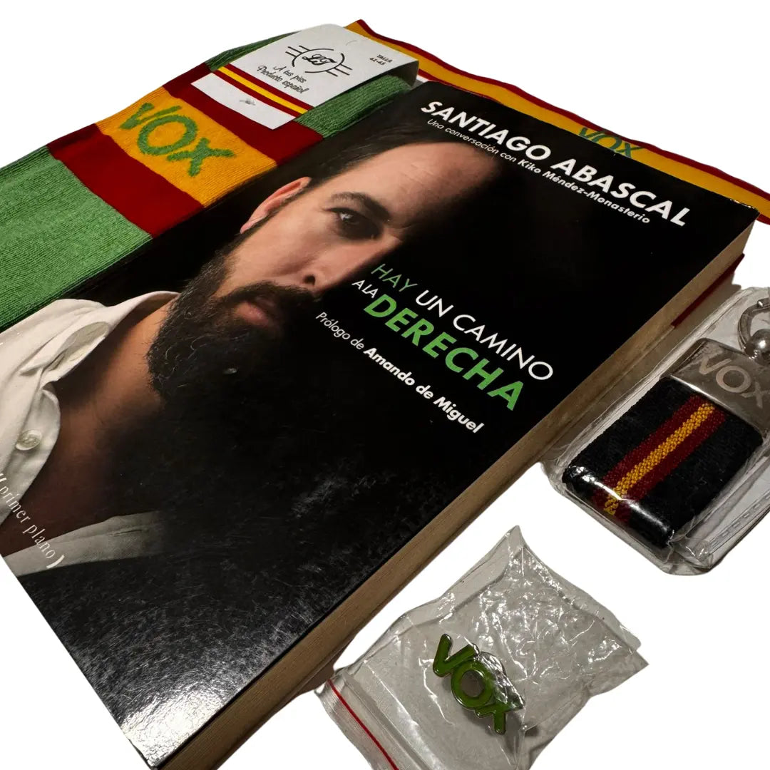 Comprar Libro Santiago Abascal VOX "Hay un camino a la derecha" + Lote VOX La Flamenca de Borgoña Bandera España