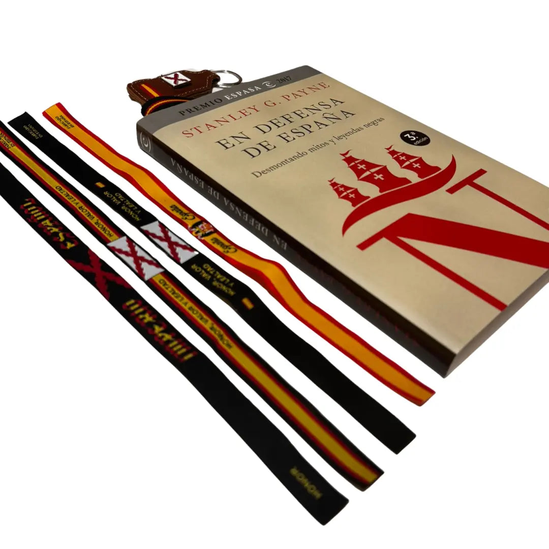 Comprar Libro "En Defenda de España" de Stanley G. Payne + Lote Cruz Borgoña y Águila de San Juan La Flamenca de Borgoña Bandera España