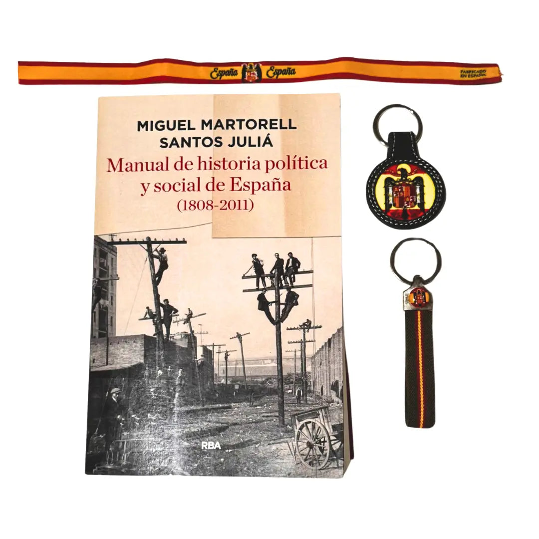 Comprar Libro "Manual de historia politica y social de España" + Lote Águila de San Juan La Flamenca de Borgoña Bandera España
