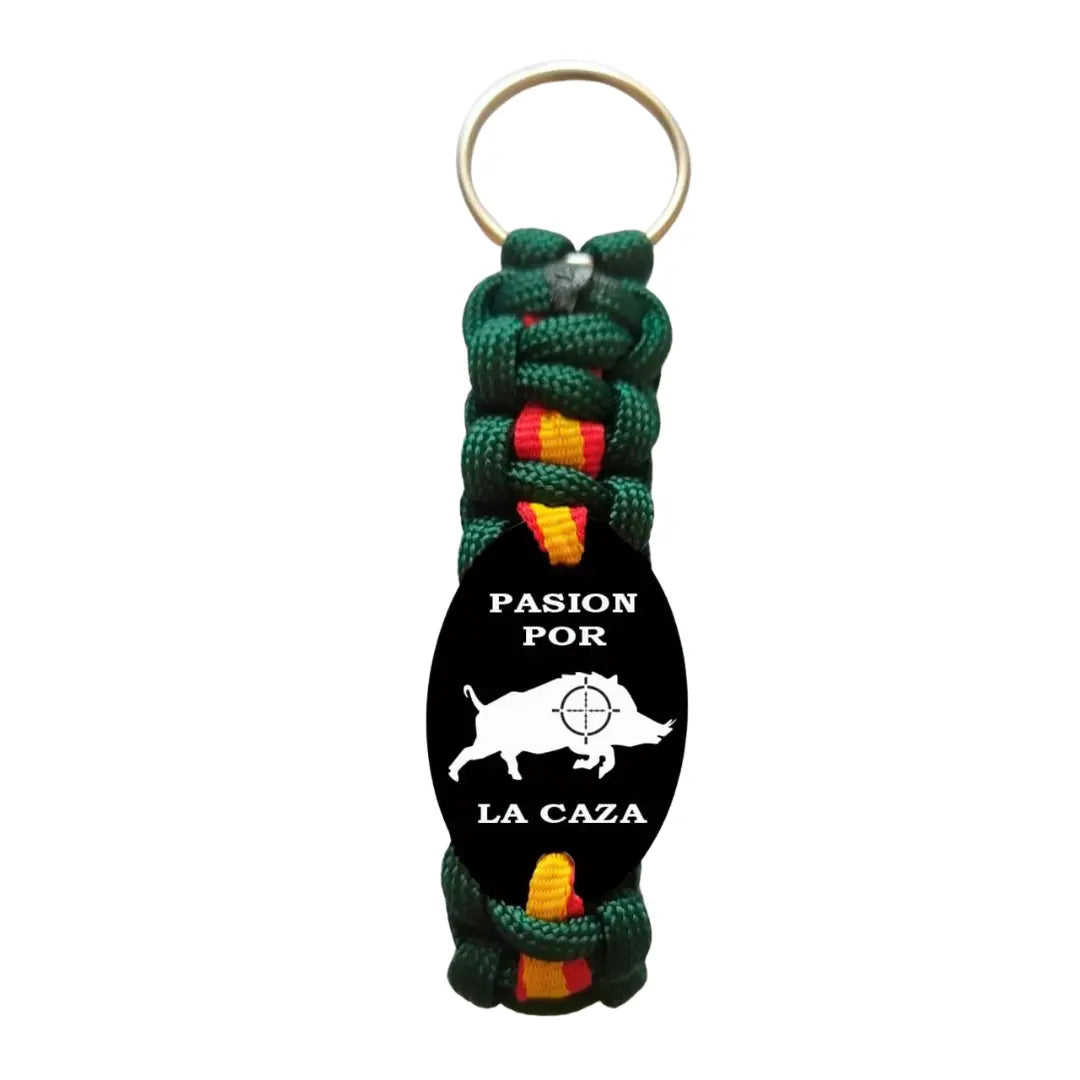 Llavero Pasión por la caza con Jabalí paracord verde
