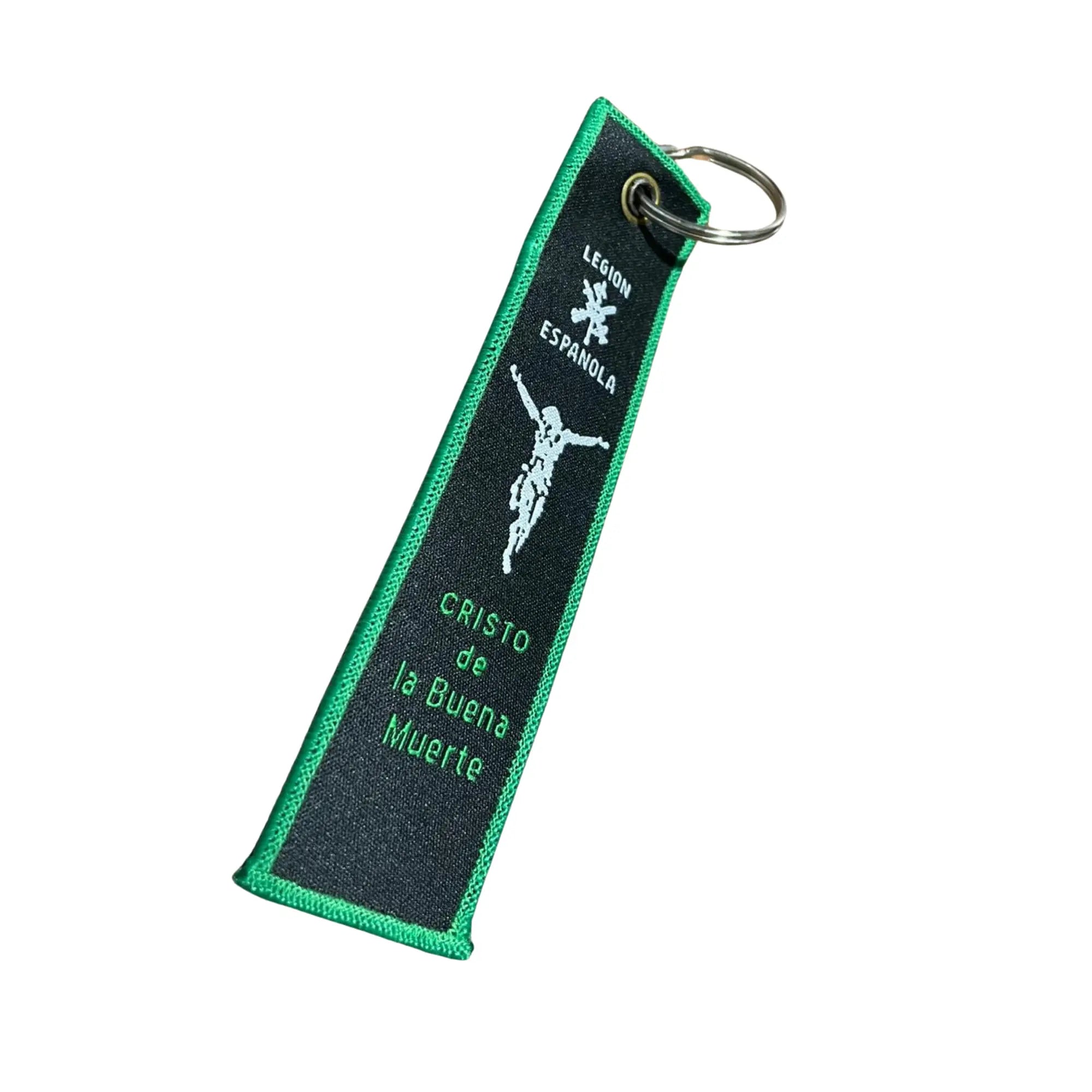 Comprar Lote Legión Española: pulsera de piel Cristo de la Buena Muerte y llavero “Novios de la muerte” La Flamenca de Borgoña Bandera España