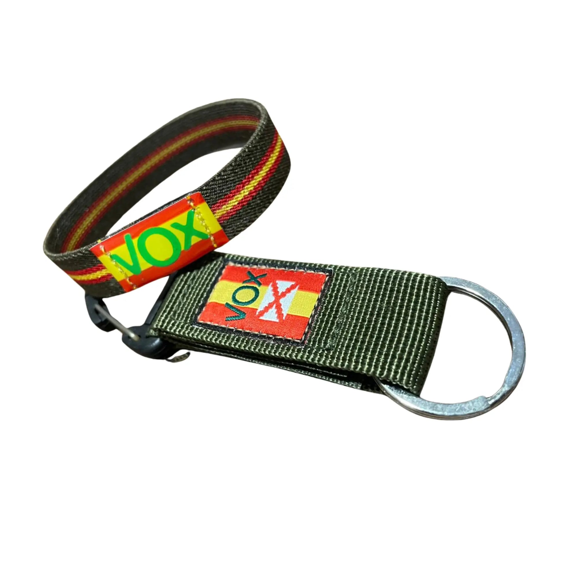 Comprar Lote VOX pulsera elástica y llavero Táctico La Flamenca de Borgoña Bandera España