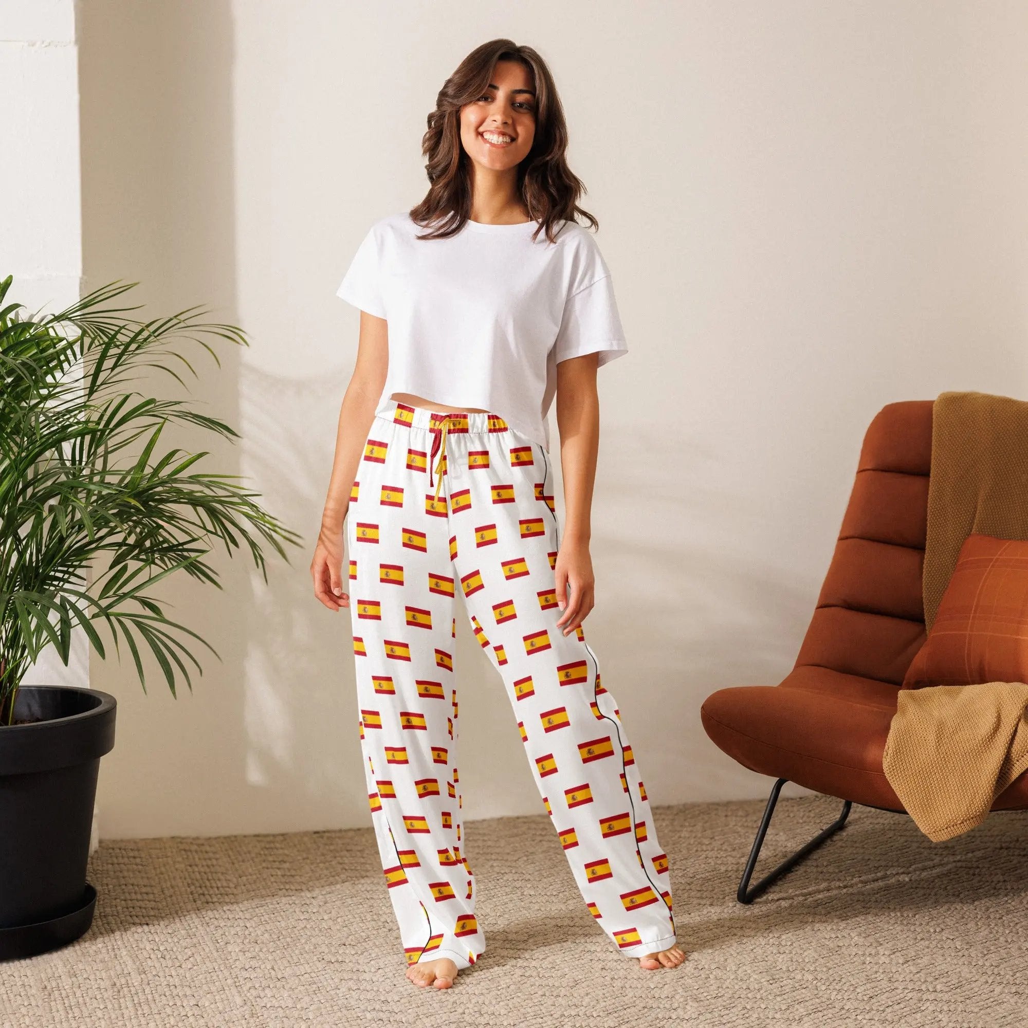 Comprar Pantalón de pijama Blanco Bandera España con ribete La Flamenca de Borgoña Bandera España