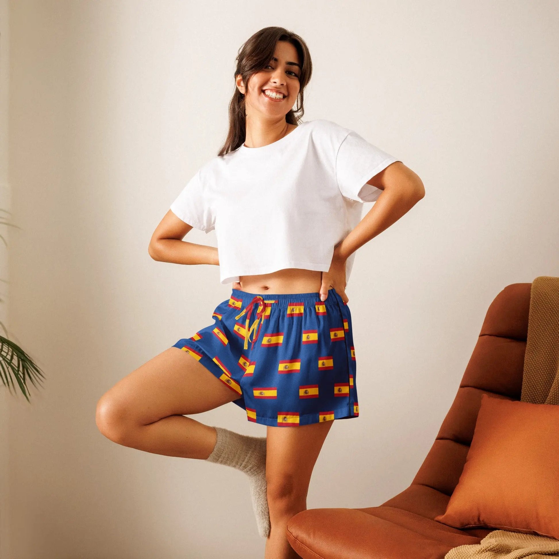 Comprar Pantalones cortos de pijama Azul Bandera España con ribete La Flamenca de Borgoña Bandera España