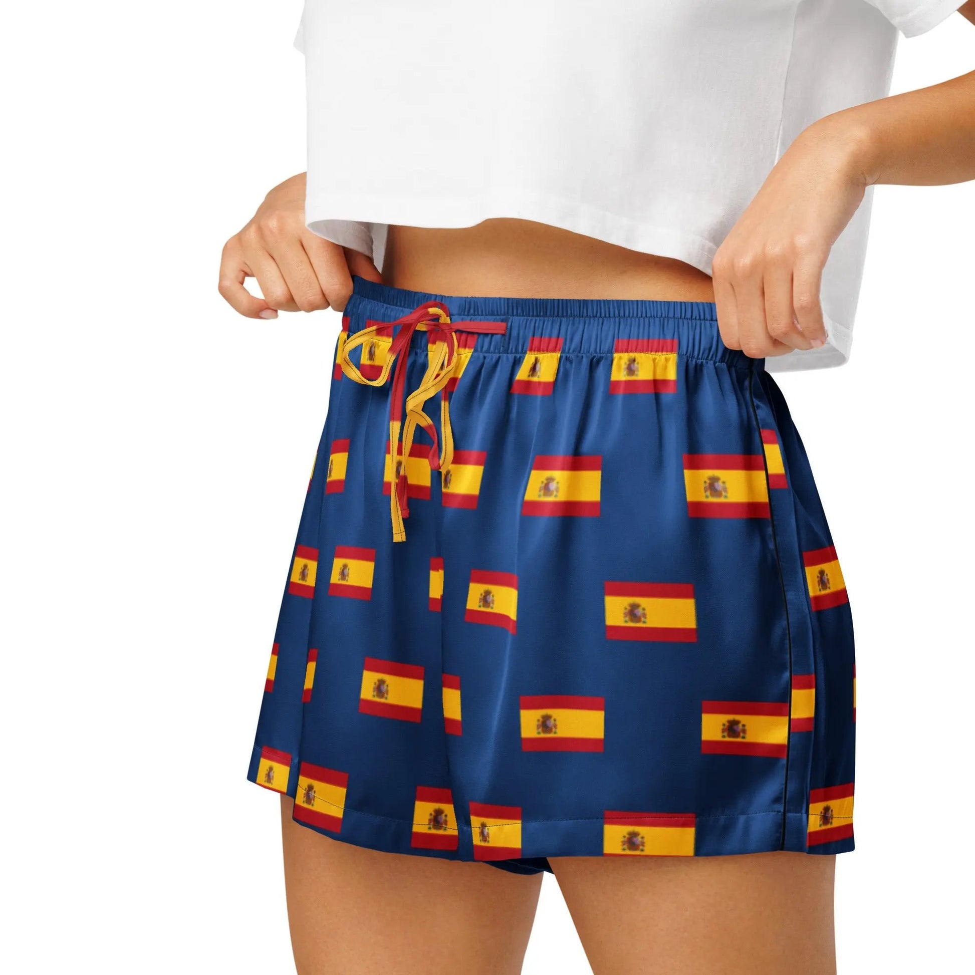 Comprar Pantalones cortos de pijama Azul Bandera España con ribete La Flamenca de Borgoña Bandera España