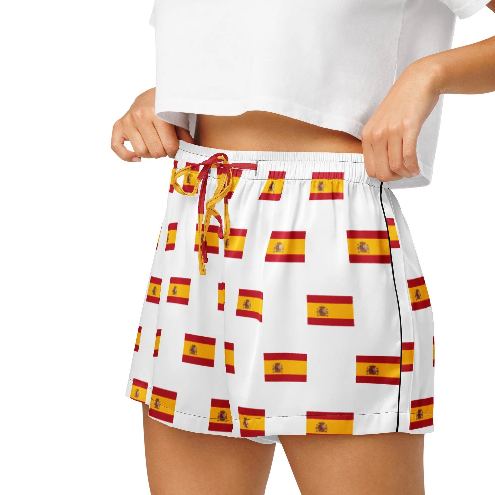Comprar Pantalones cortos de pijama Blanco Bandera España con ribete La Flamenca de Borgoña Bandera España