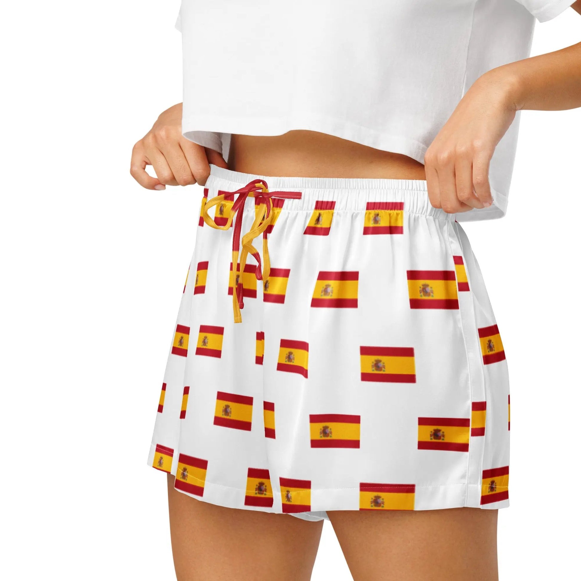 Comprar Pantalones cortos de pijama Blanco Bandera España con ribete La Flamenca de Borgoña Bandera España
