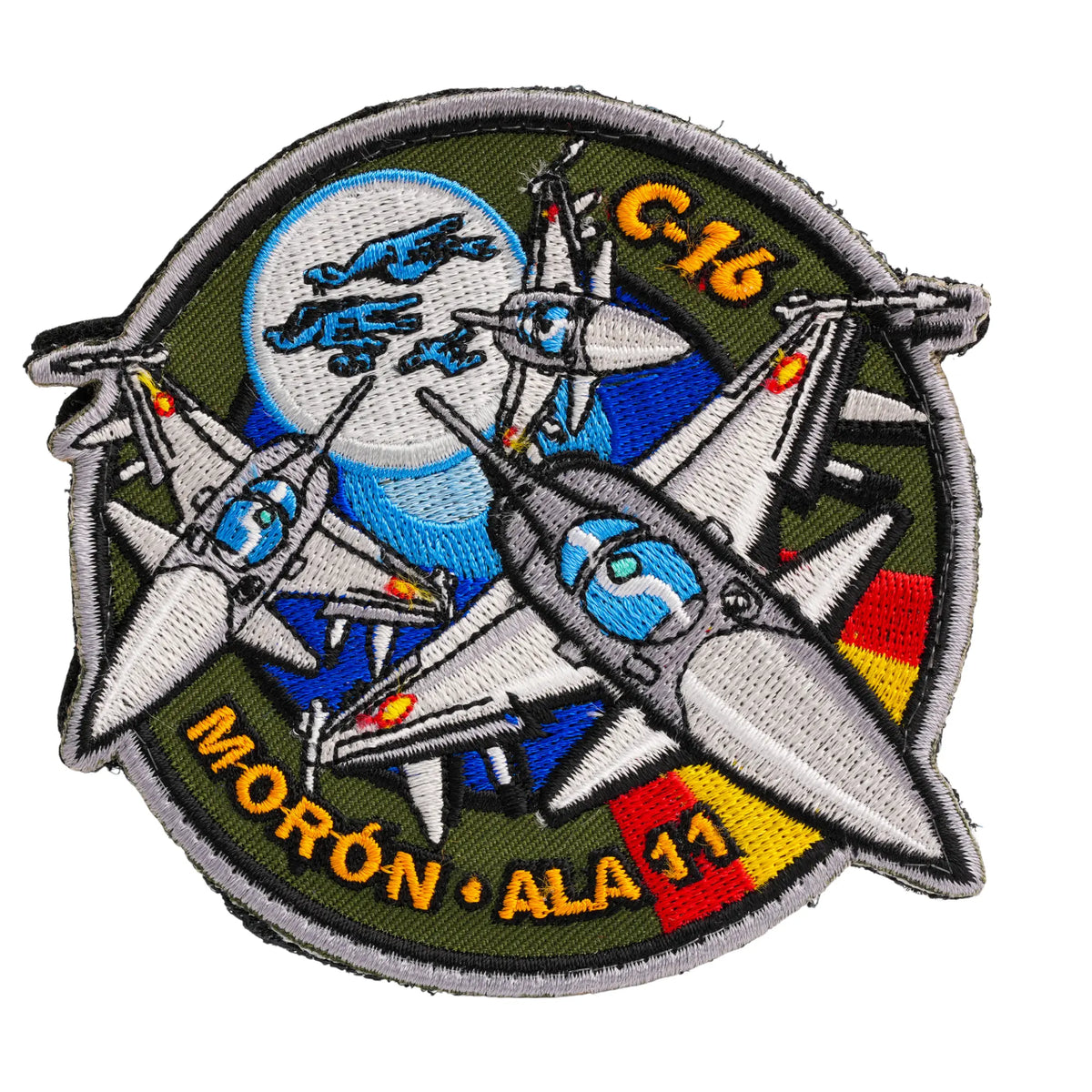 Comprar Parche Ejército del Aire Eurofighter C-16 Morón Ala 11 Bordado Velcro 10,5 x 9,5 cm La Flamenca de Borgoña Bandera España