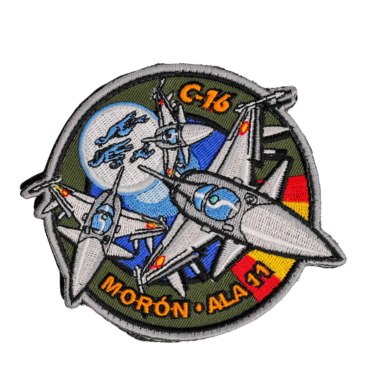 Comprar Parche Ejército del Aire Eurofighter C-16 Morón Ala 11 Bordado Velcro 10,5 x 9,5 cm La Flamenca de Borgoña Bandera España