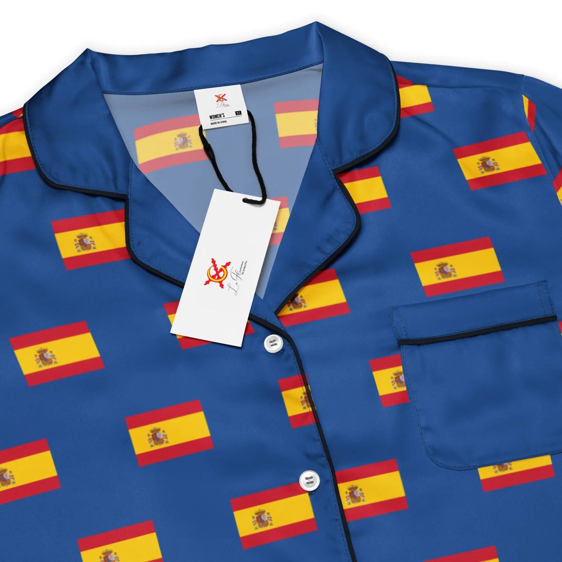 Comprar Pijama de manga larga Azul Bandera España con ribete La Flamenca de Borgoña Bandera España