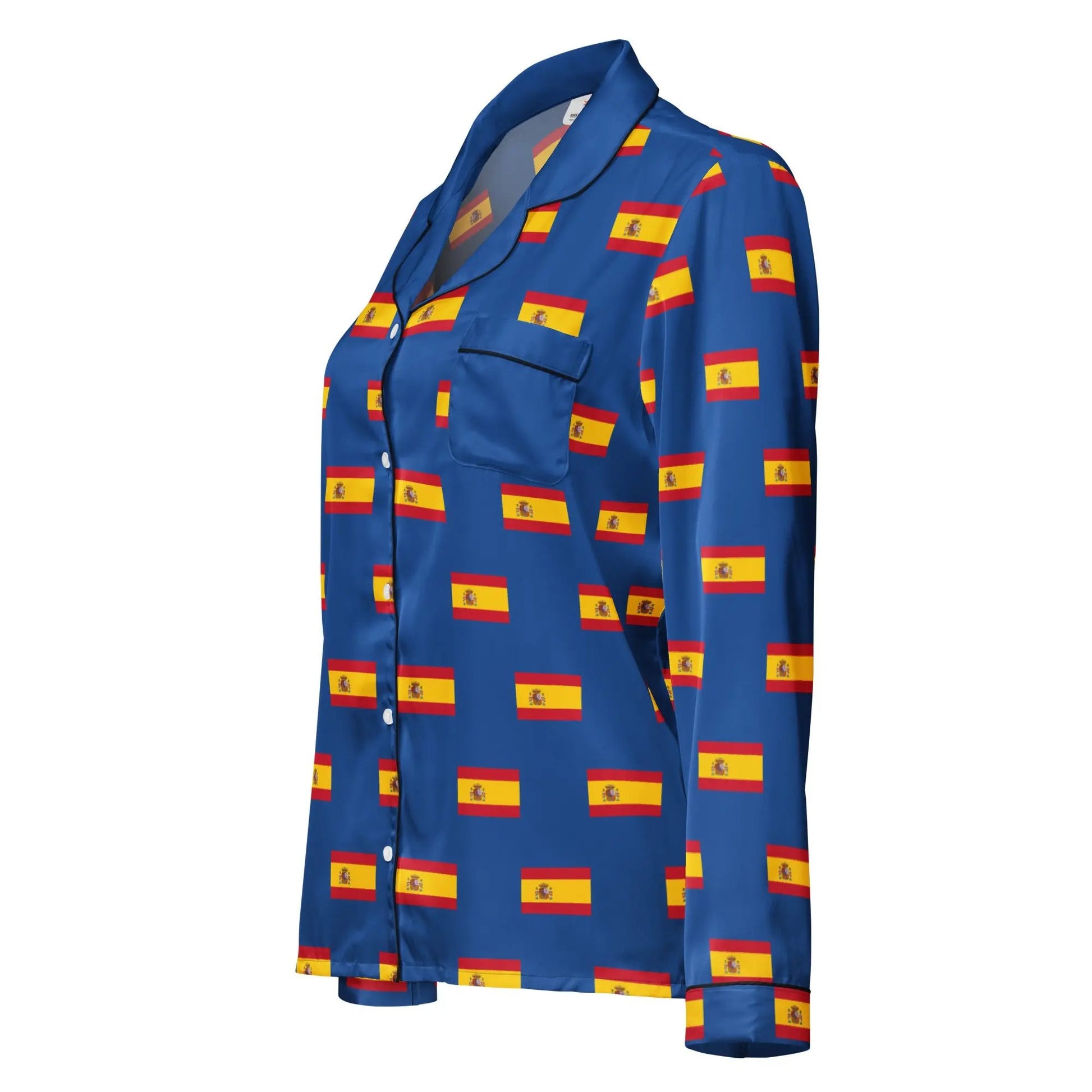 Comprar Pijama de manga larga Azul Bandera España con ribete La Flamenca de Borgoña Bandera España