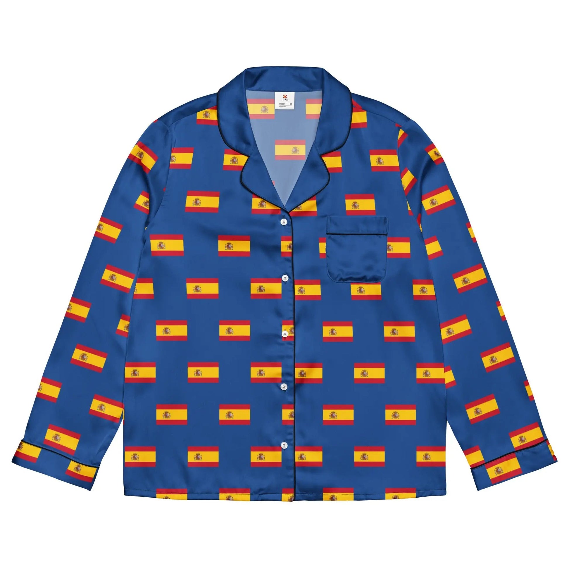 Comprar Pijama de manga larga Azul Bandera España con ribete La Flamenca de Borgoña Bandera España