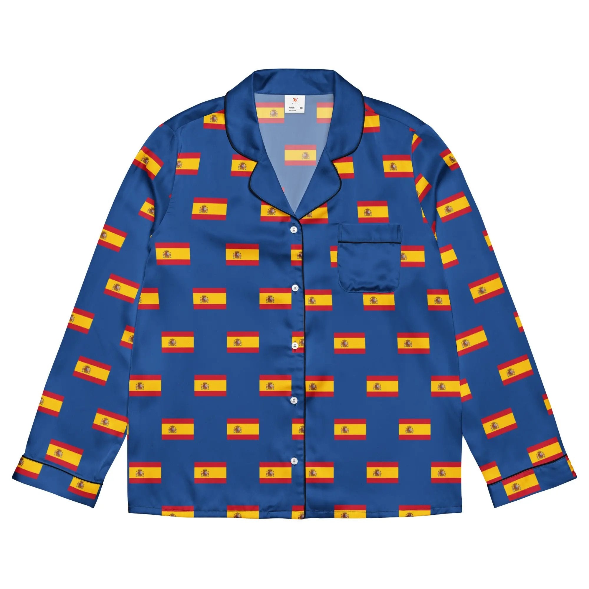 Comprar Pijama de manga larga Azul Bandera España con ribete La Flamenca de Borgoña Bandera España