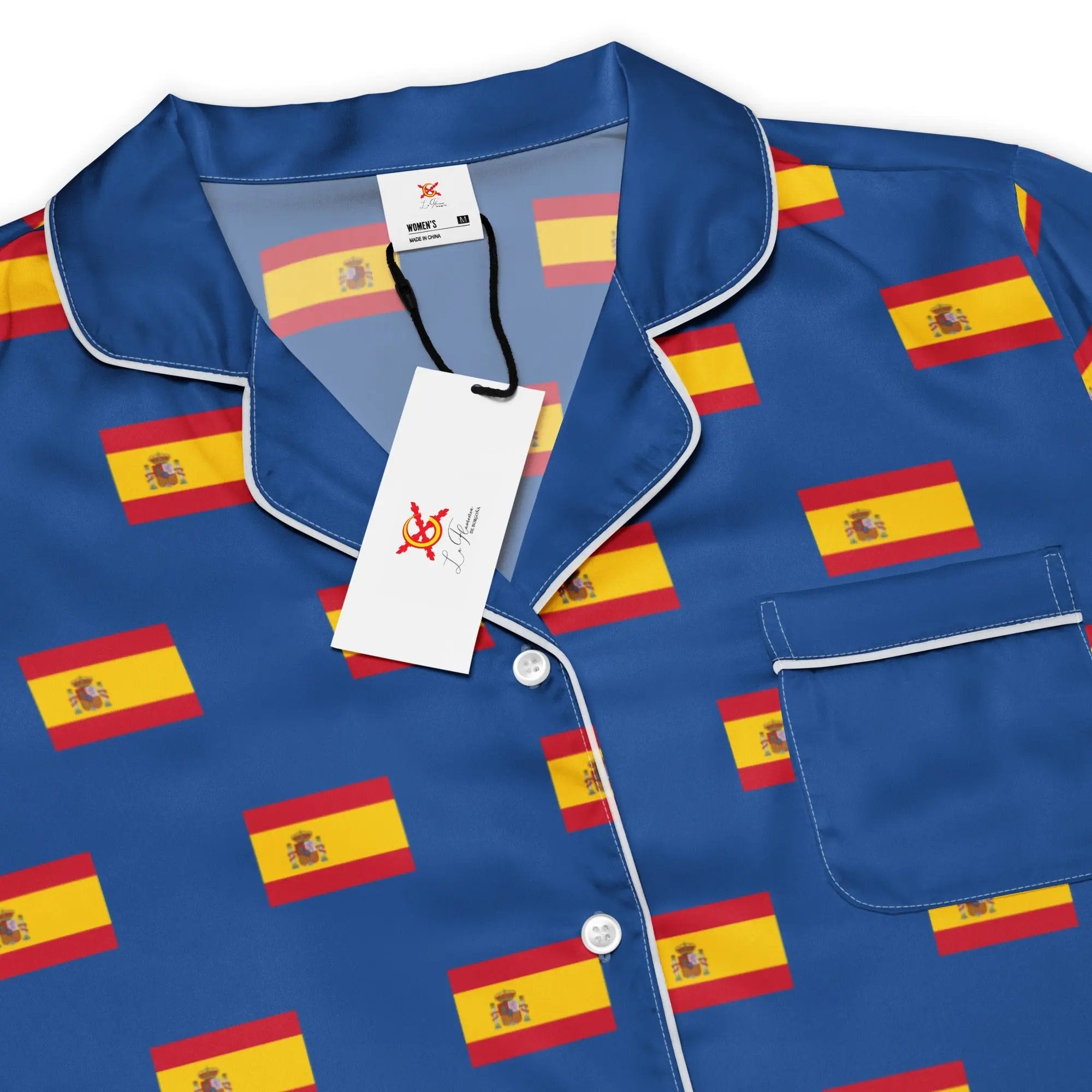 Comprar Pijama de manga larga Azul Bandera España con ribete La Flamenca de Borgoña Bandera España
