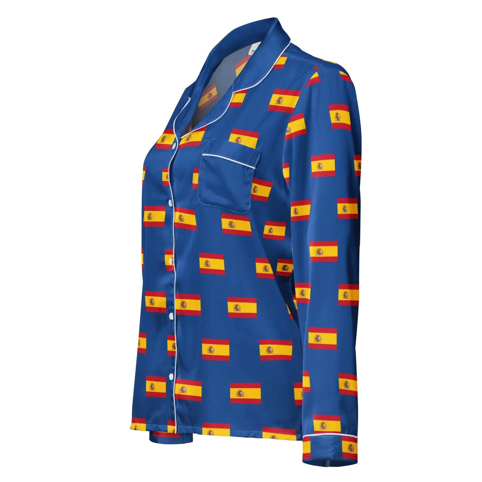 Comprar Pijama de manga larga Azul Bandera España con ribete La Flamenca de Borgoña Bandera España