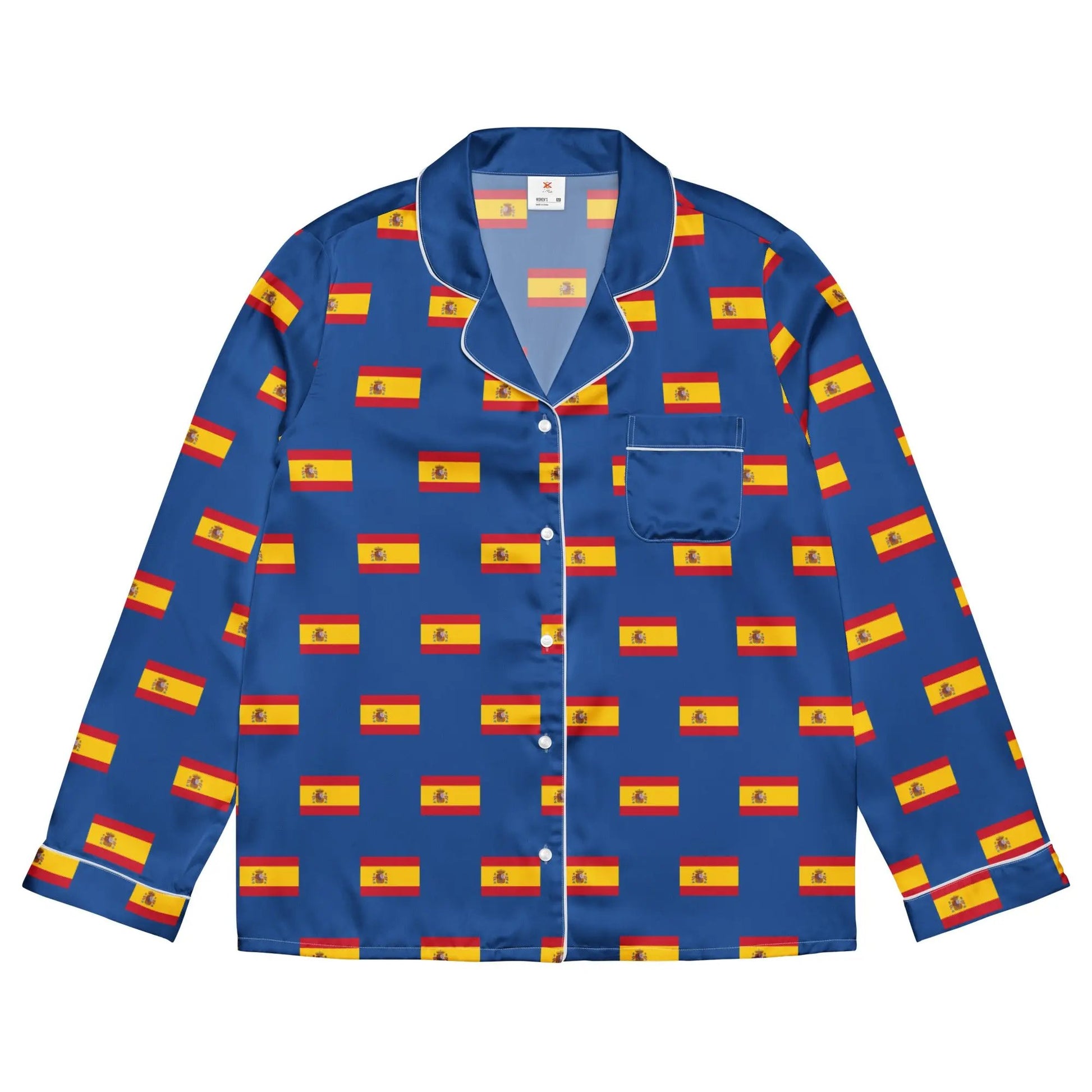 Comprar Pijama de manga larga Azul Bandera España con ribete La Flamenca de Borgoña Bandera España