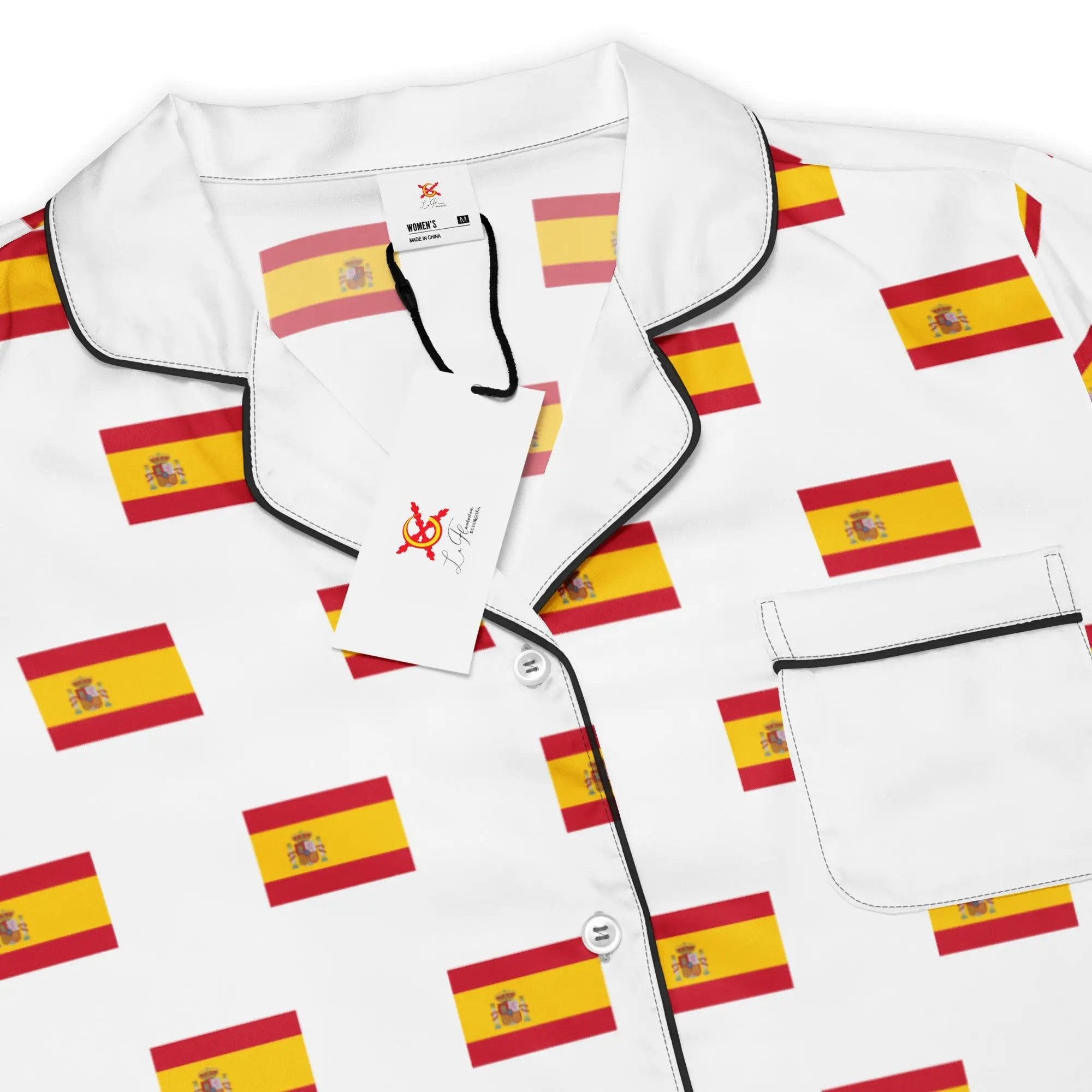 Comprar Pijama de manga larga Blanco Bandera España con ribete La Flamenca de Borgoña Bandera España