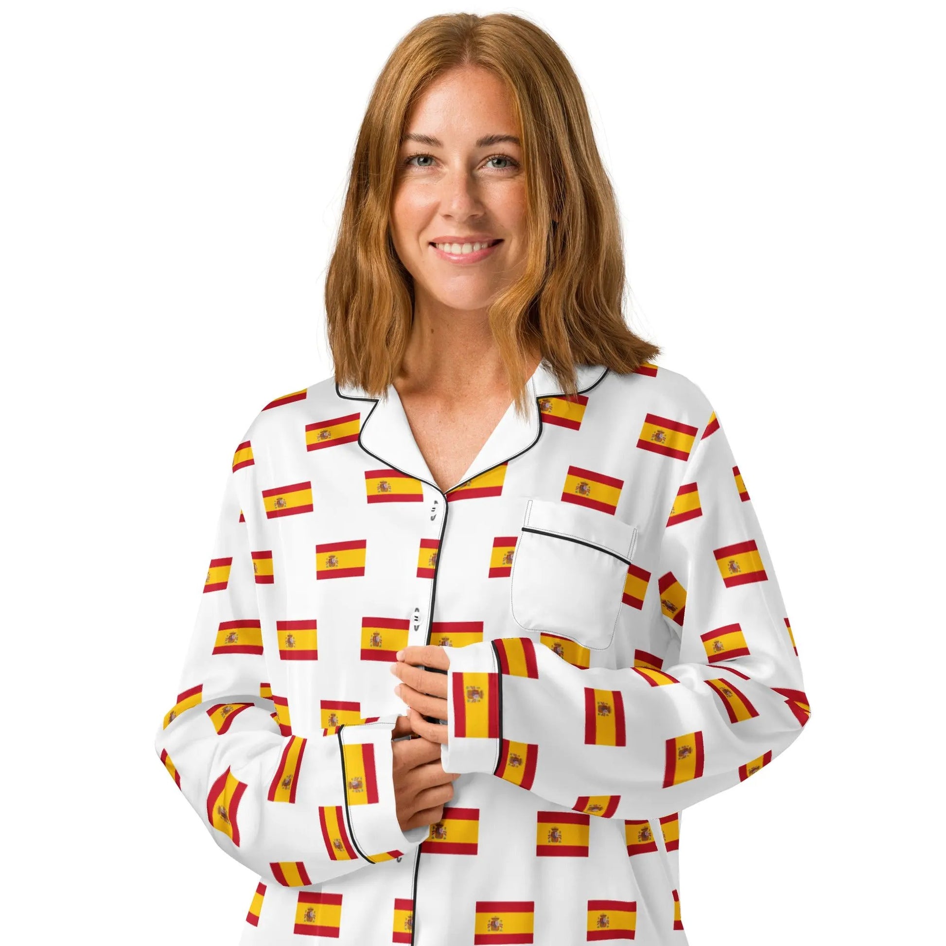 Comprar Pijama de manga larga Blanco Bandera España con ribete La Flamenca de Borgoña Bandera España