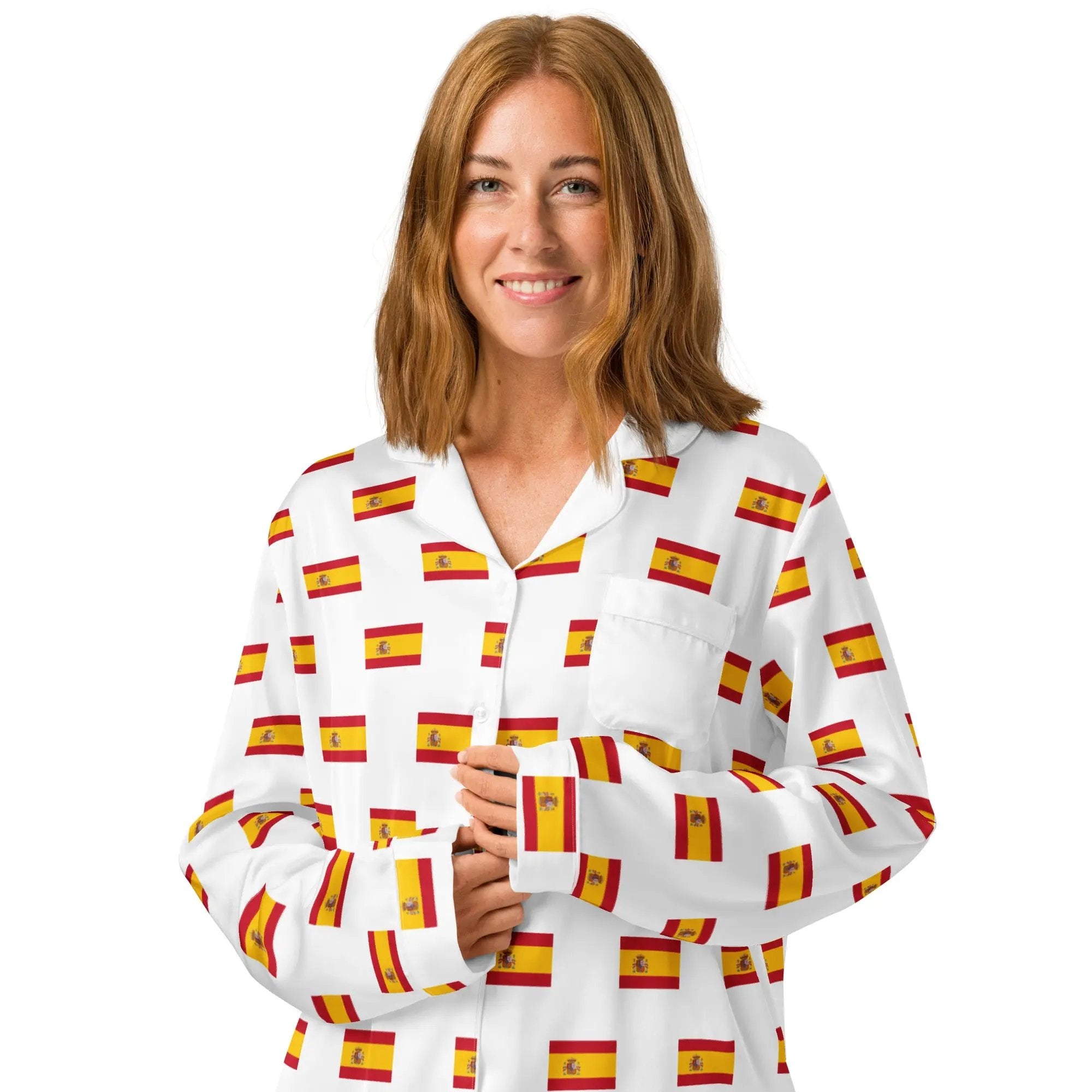 Comprar Pijama de manga larga Blanco Bandera España con ribete La Flamenca de Borgoña Bandera España
