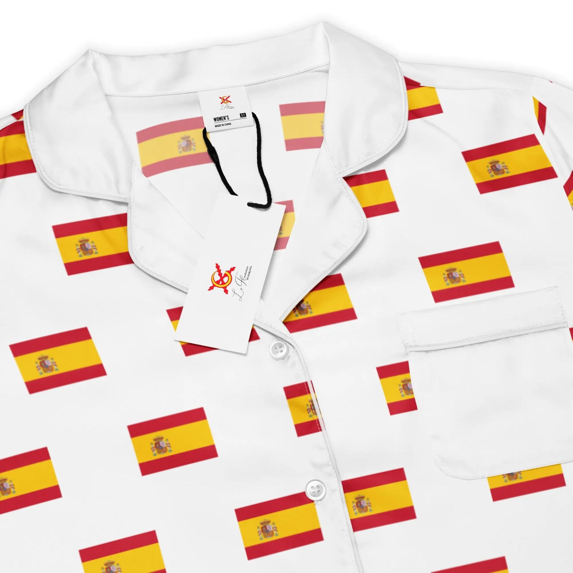 Comprar Pijama de manga larga Blanco Bandera España con ribete La Flamenca de Borgoña Bandera España