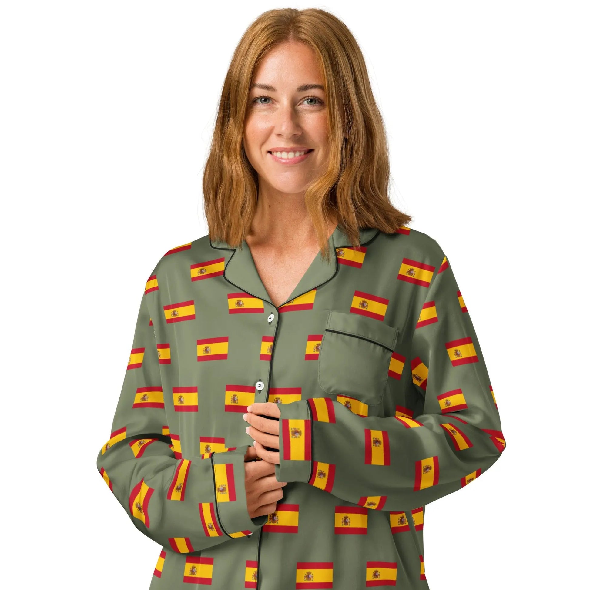 Comprar Pijama de manga larga Verde Bandera España con Ribete La Flamenca de Borgoña Bandera España