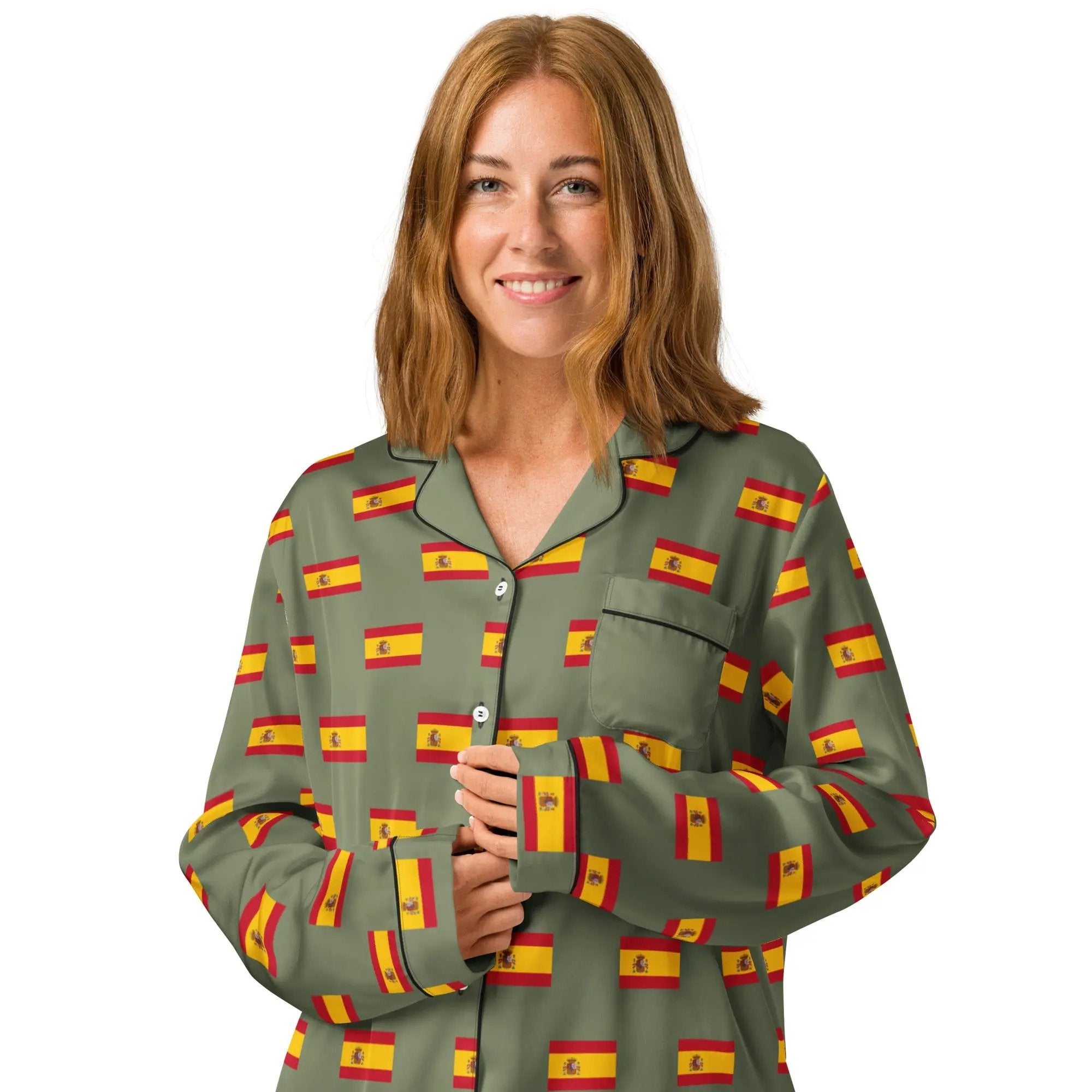 Comprar Pijama de manga larga Verde Bandera España con Ribete La Flamenca de Borgoña Bandera España